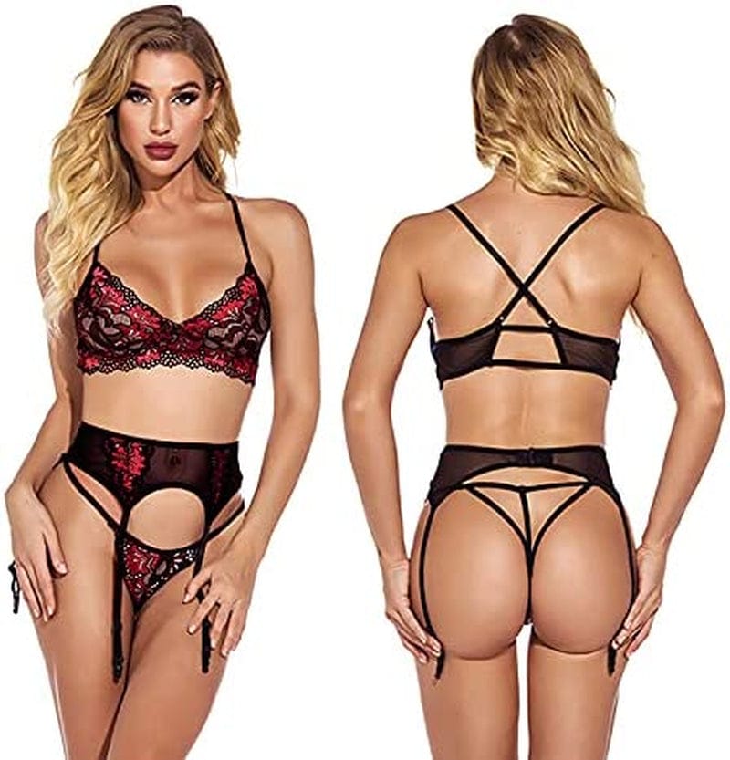 GOOTUCH Women Lingerie Set High Waisted Lace Lingerie with Garter Belt Sexy Bra and Panty Outfit