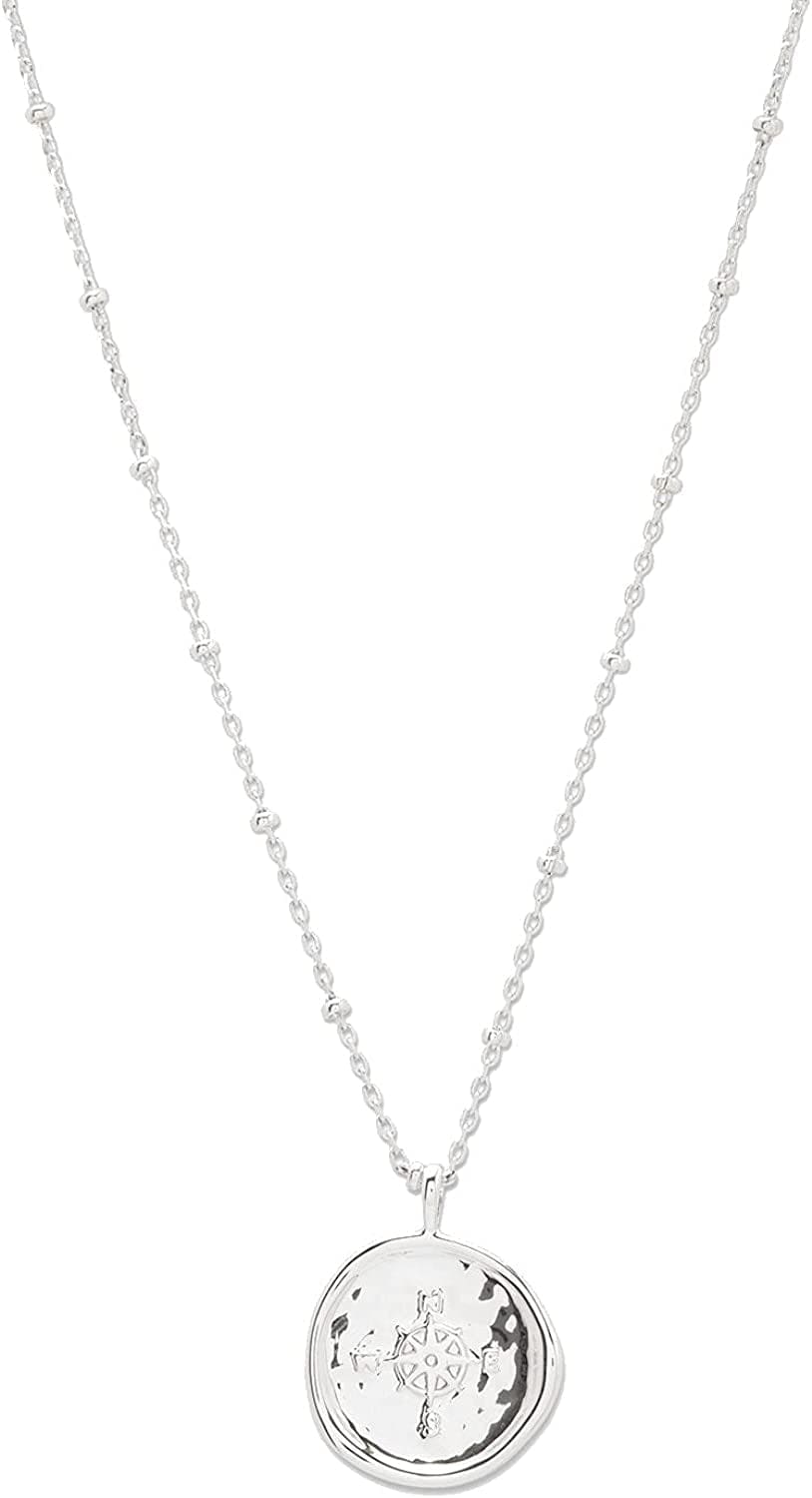Gorjana Women'S Compass Coin Pendant Necklace, 18K Gold or Silver Plated Medallion, Adjustable 19 Inch Chain Silver Plated