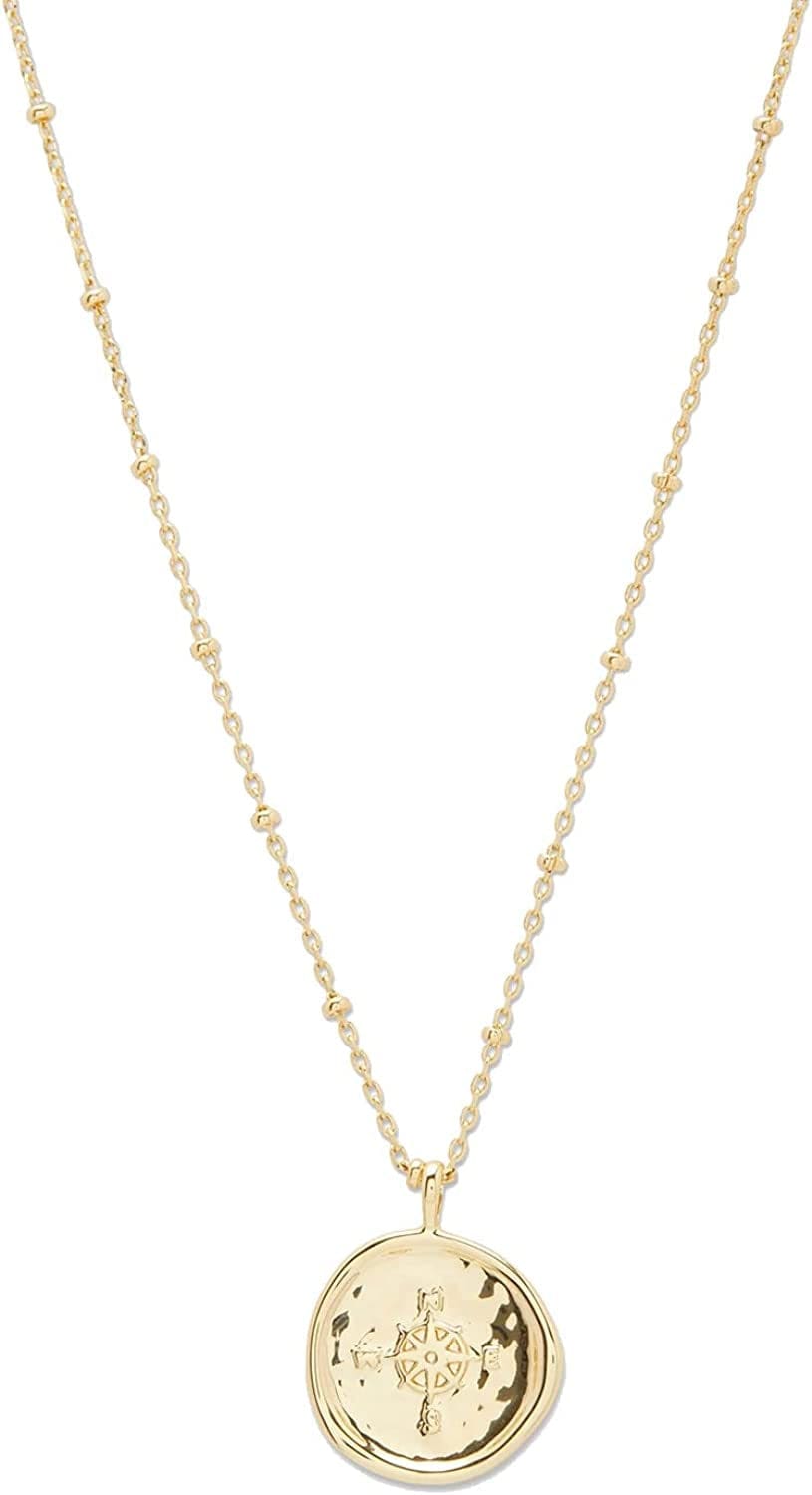 Gorjana Women'S Compass Coin Pendant Necklace, 18K Gold or Silver Plated Medallion, Adjustable 19 Inch Chain Gold Plated