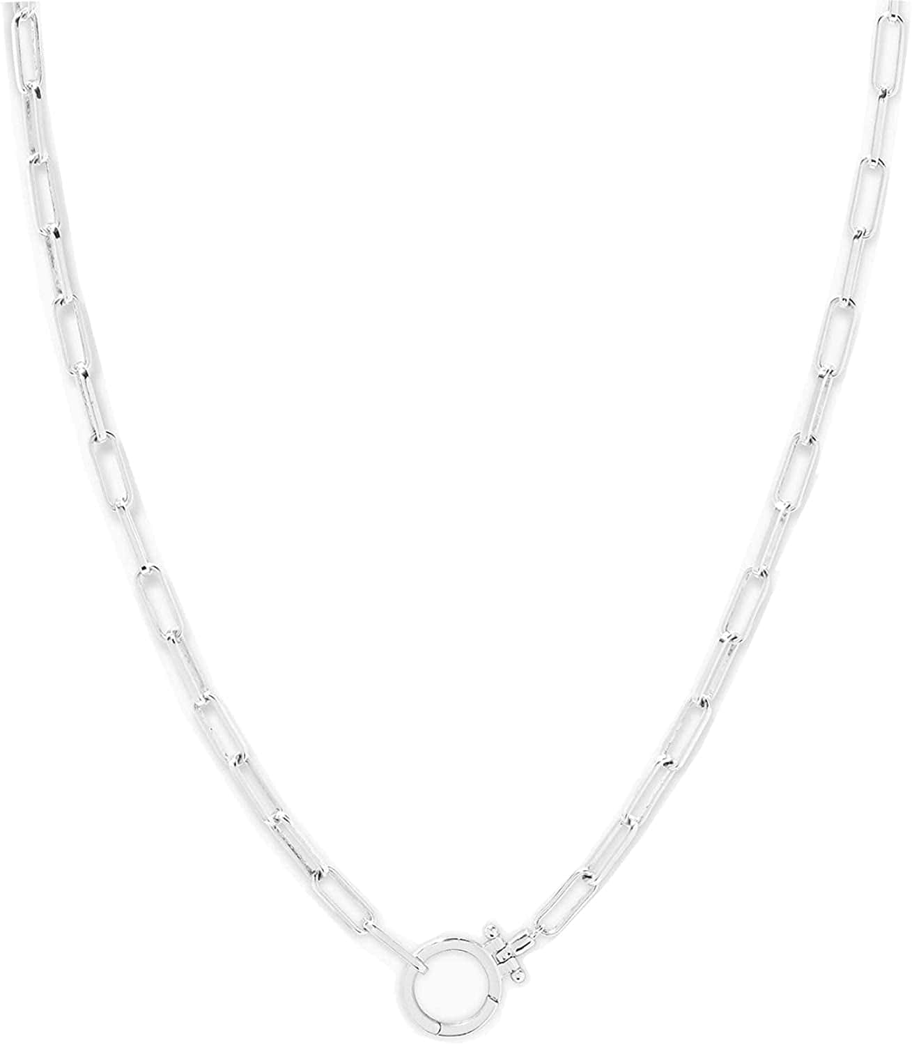 Gorjana Women'S Parker Paperclip Link Chain Necklace, 18K Gold or Silver Plated, Chunky Clasp Silver Plated