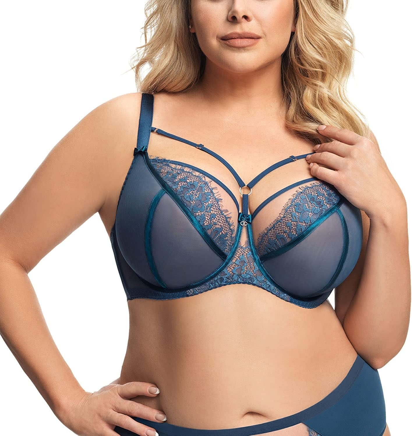 Gorsenia K496 Women'S Paradise Lace Non-Padded Underwired Full Cup Bra Blue / 38K