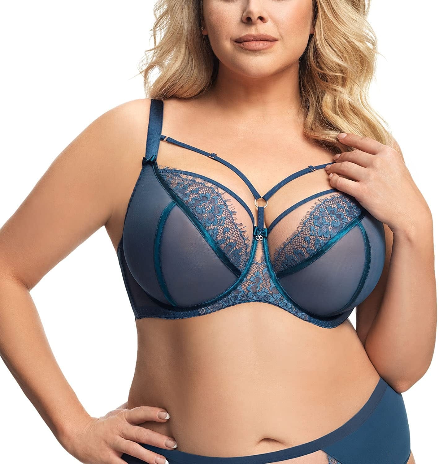 Gorsenia K496 Women'S Paradise Lace Non-Padded Underwired Full Cup Bra Blue / 34L