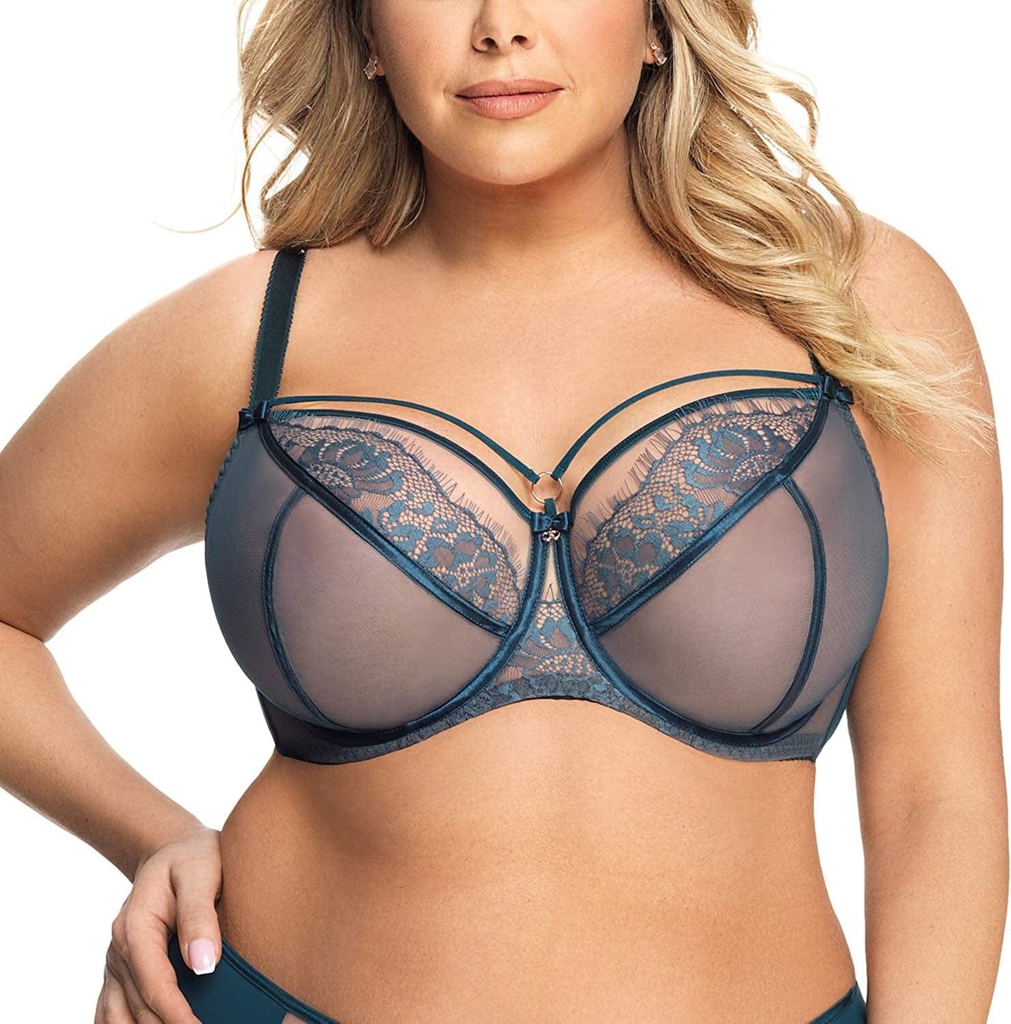 Gorsenia K496 Women'S Paradise Lace Non-Padded Underwired Full Cup Bra Green / 38D