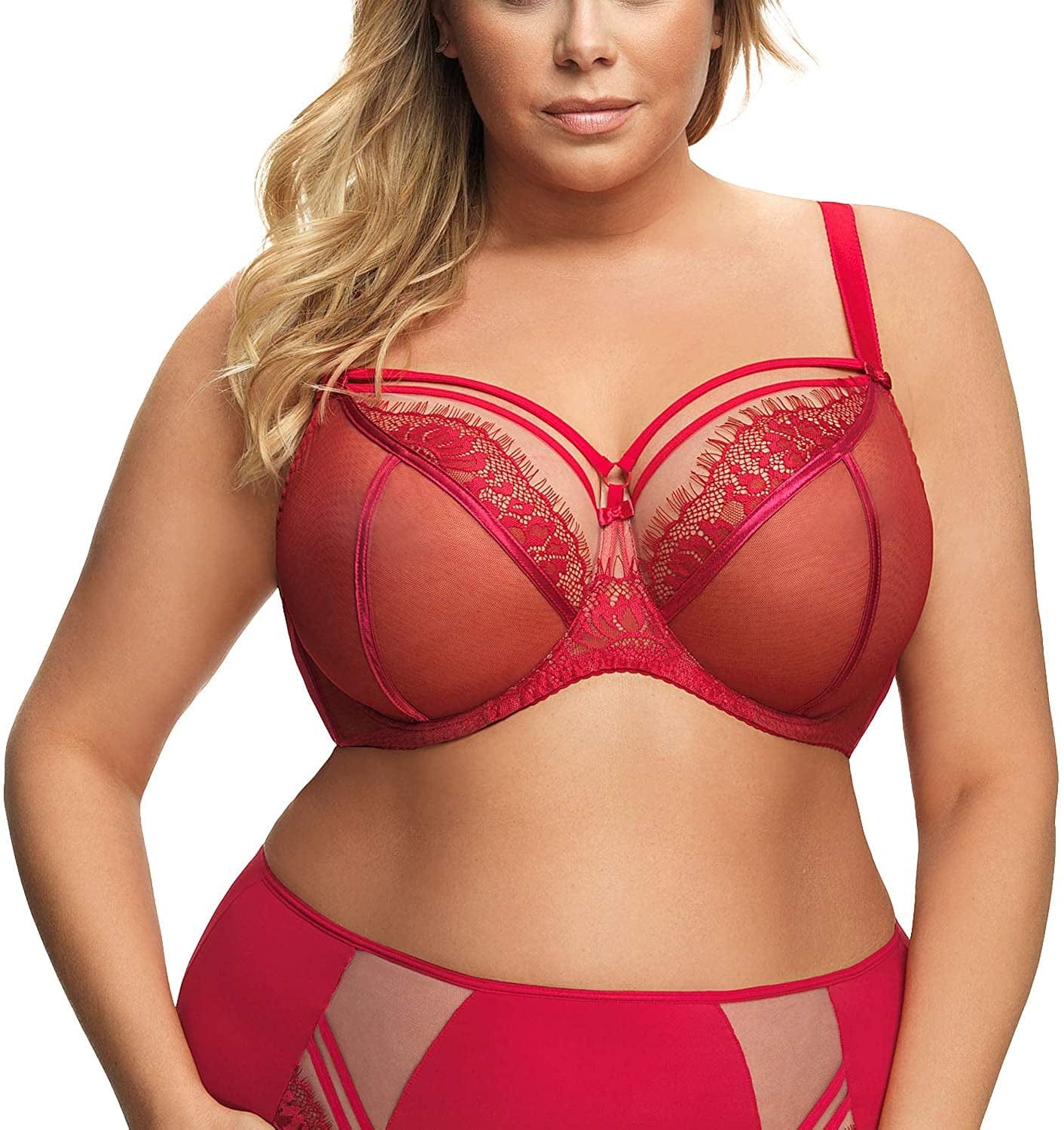 Gorsenia K496 Women'S Paradise Lace Non-Padded Underwired Full Cup Bra Red / 38K