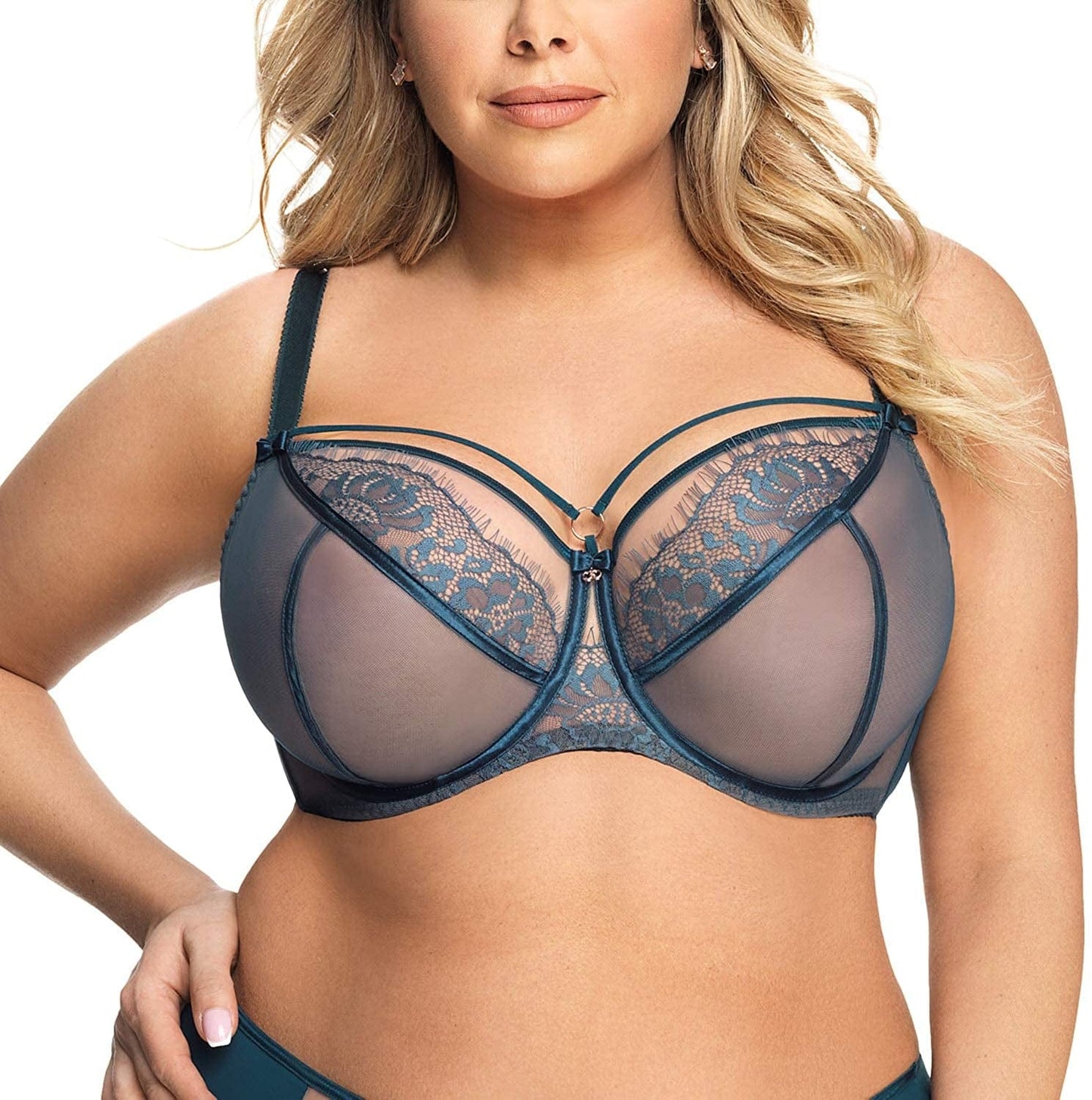 Gorsenia K496 Women'S Paradise Lace Non-Padded Underwired Full Cup Bra Green / 30H