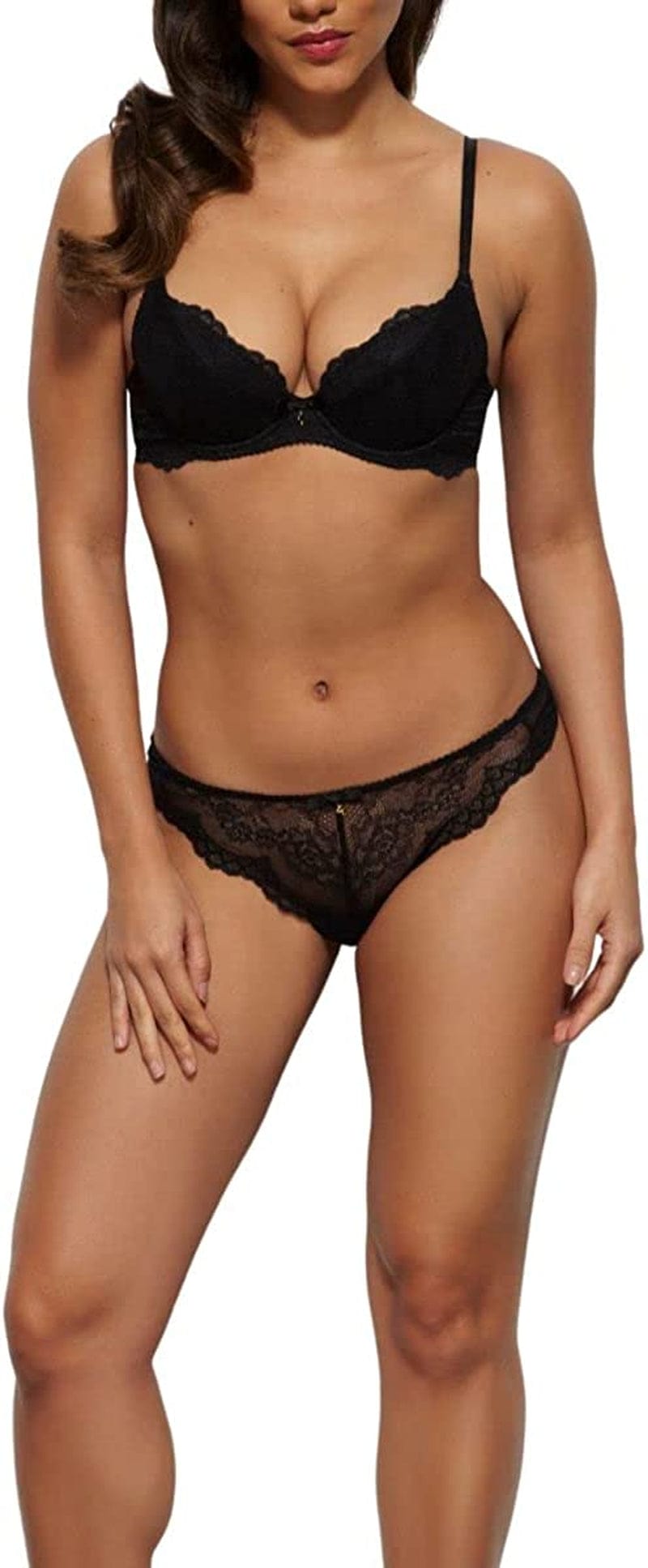 Gossard Women'S Superboost Lace Padded Plunge Bra, Black (Black), 34E