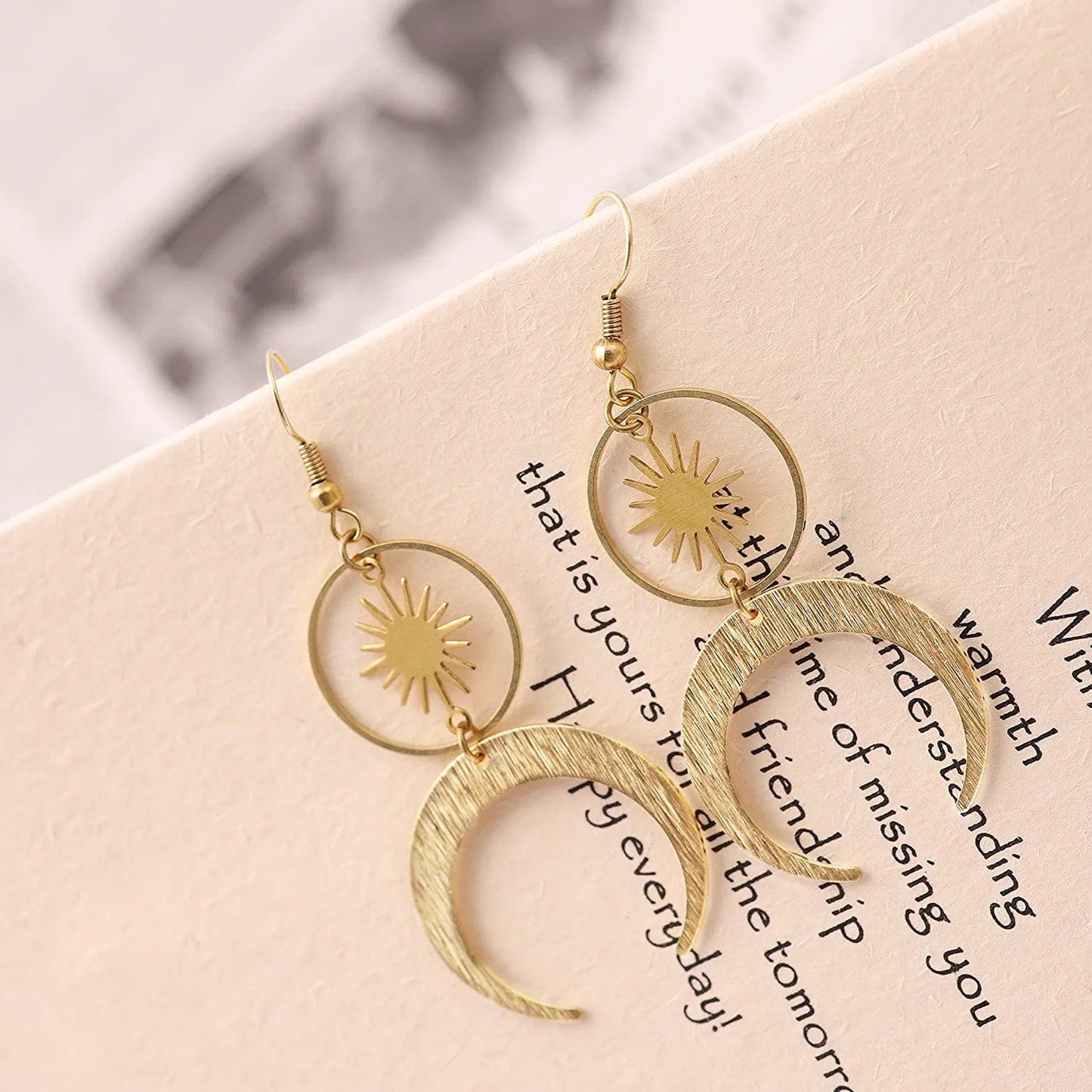 Gothic Boho Sun and Moon Earrings, Crescent Moon Star Pendant, Celestial Earrings, Goth Jewelry Gift for Women, Christmas Gift for Women…