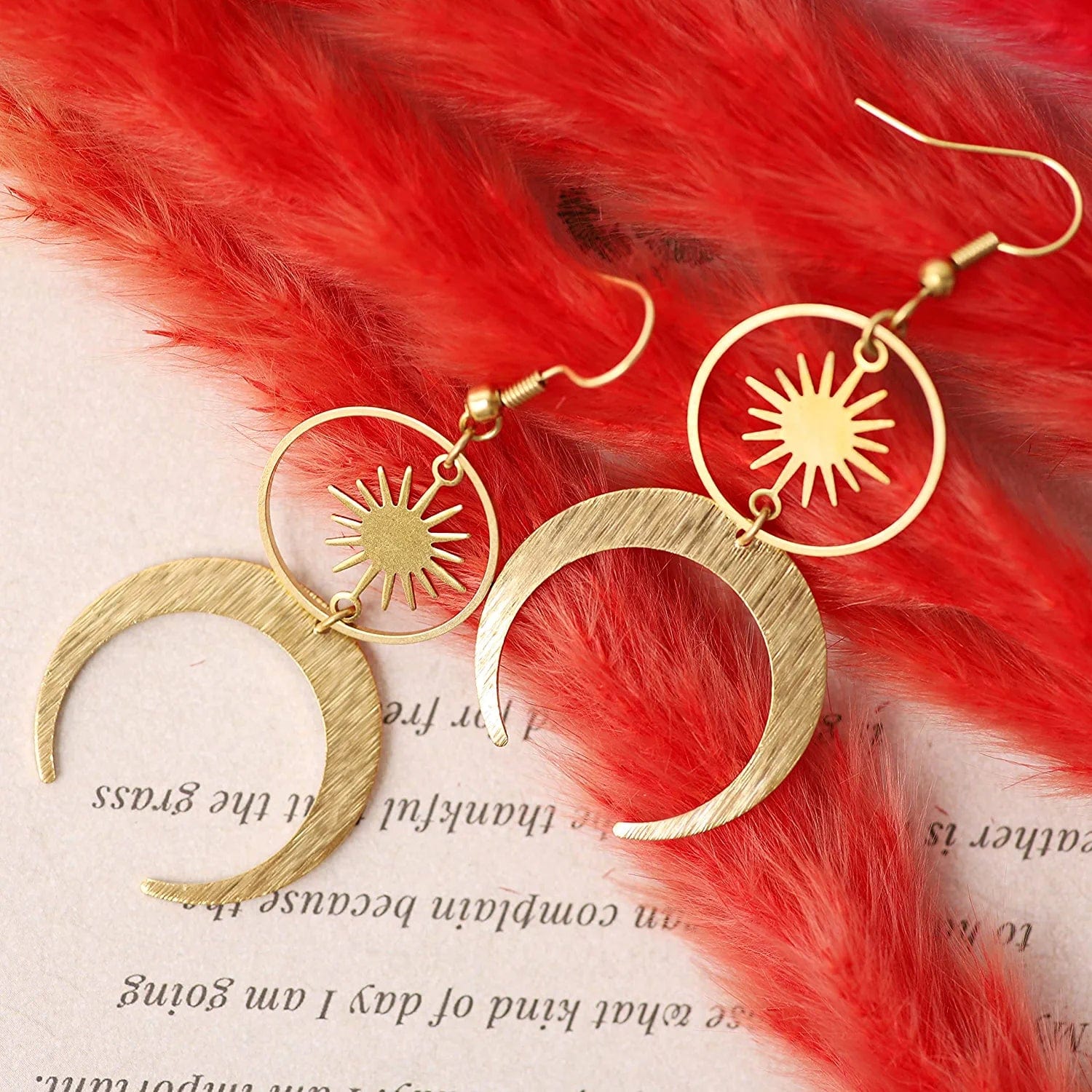 Gothic Boho Sun and Moon Earrings, Crescent Moon Star Pendant, Celestial Earrings, Goth Jewelry Gift for Women, Christmas Gift for Women…