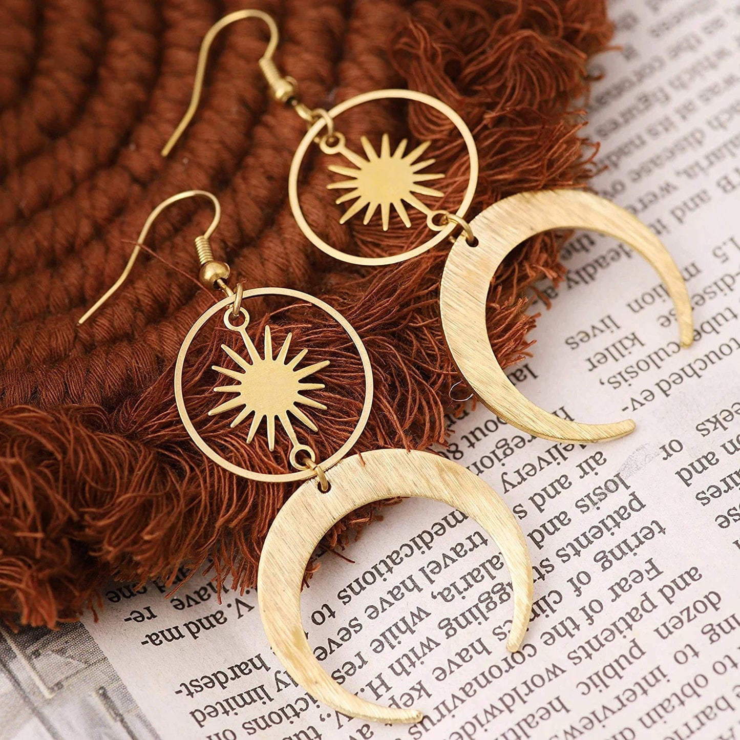 Gothic Boho Sun and Moon Earrings, Crescent Moon Star Pendant, Celestial Earrings, Goth Jewelry Gift for Women, Christmas Gift for Women…