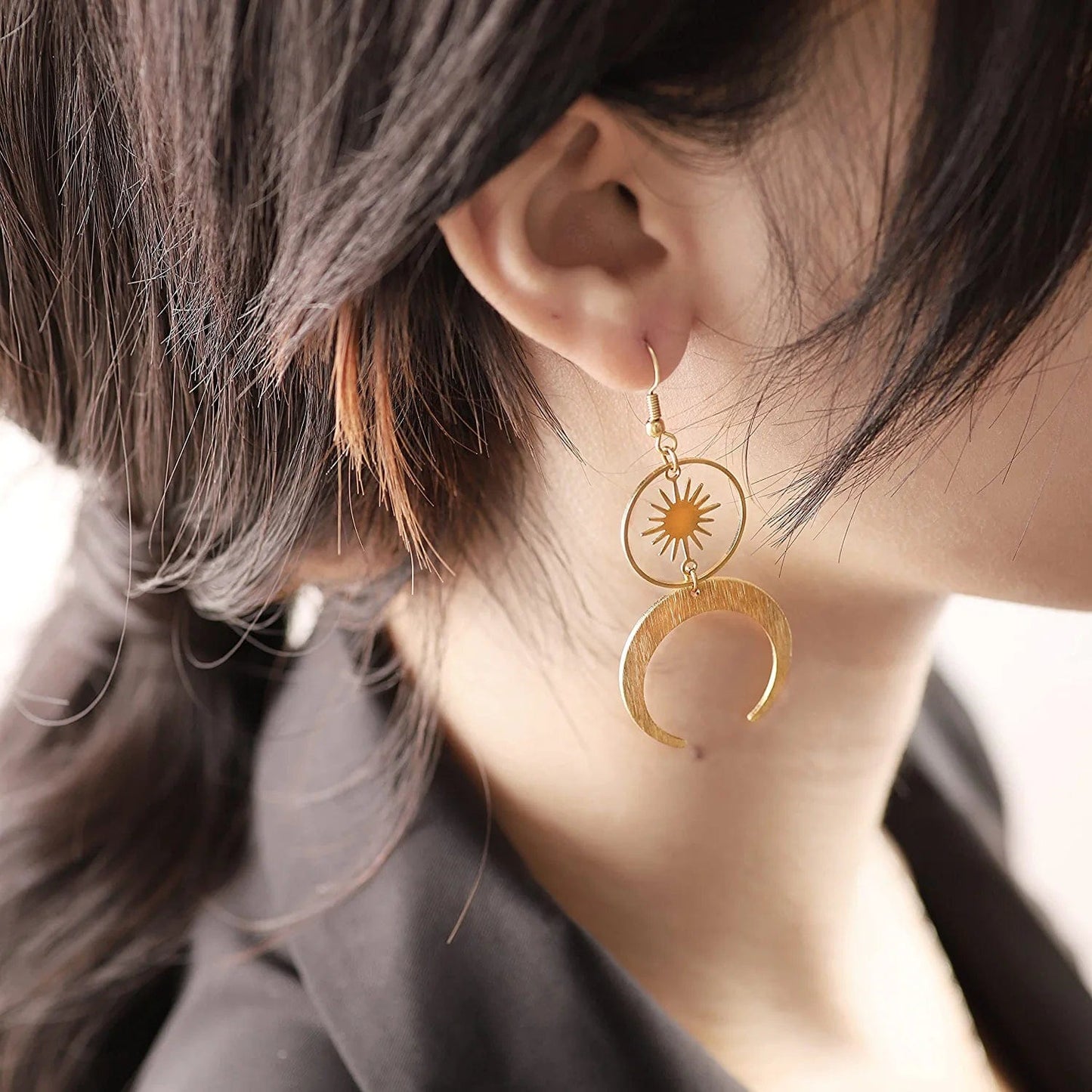 Gothic Boho Sun and Moon Earrings, Crescent Moon Star Pendant, Celestial Earrings, Goth Jewelry Gift for Women, Christmas Gift for Women…