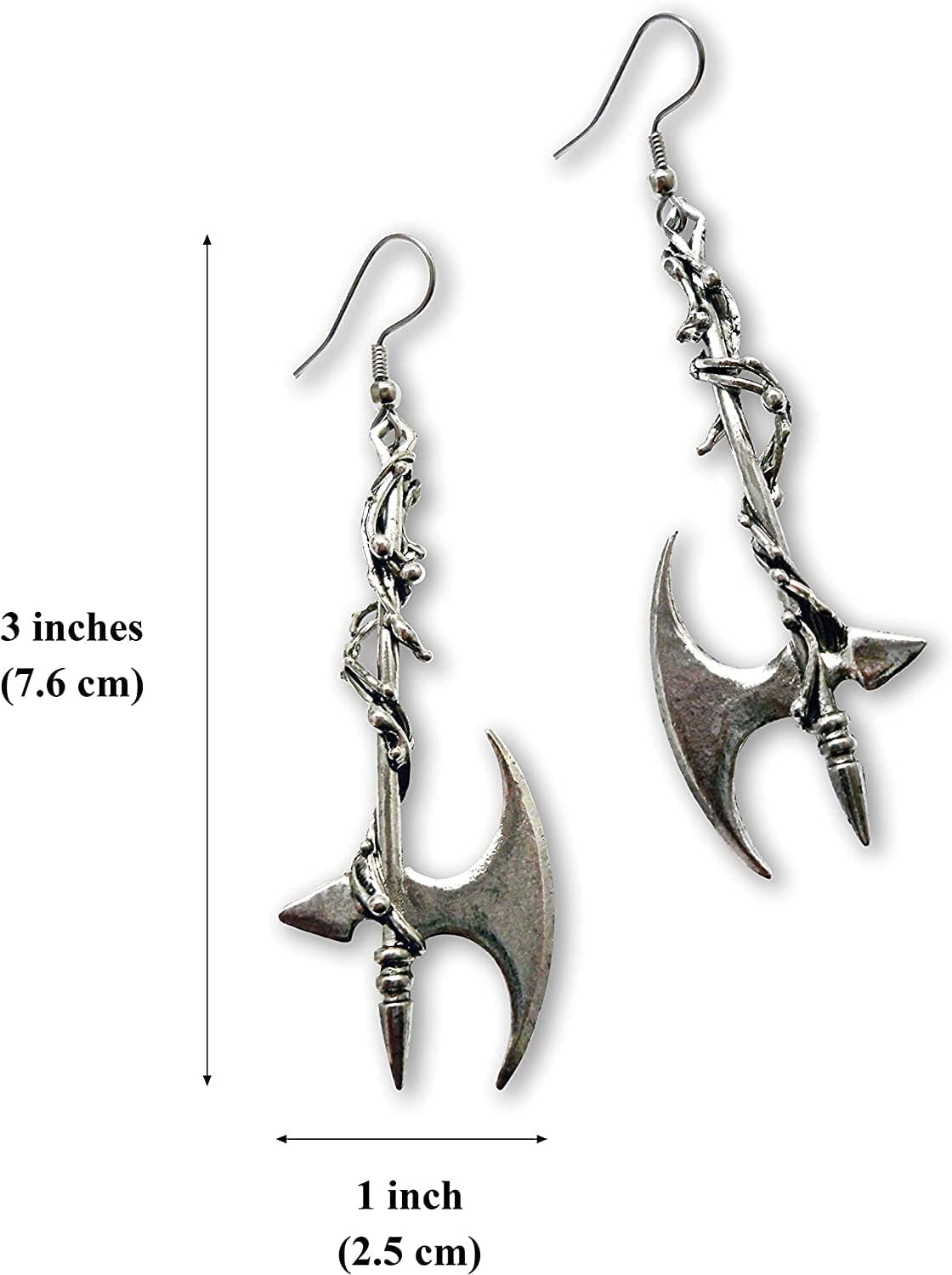 Gothic Vine Wrapped Executioner'S Axe Medieval Renaissance Dangle Earrings