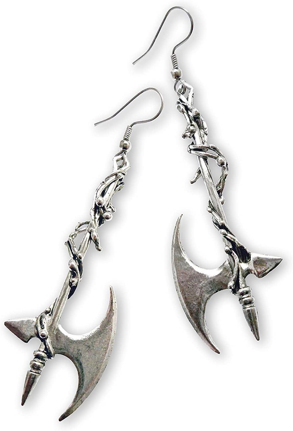 Gothic Vine Wrapped Executioner'S Axe Medieval Renaissance Dangle Earrings