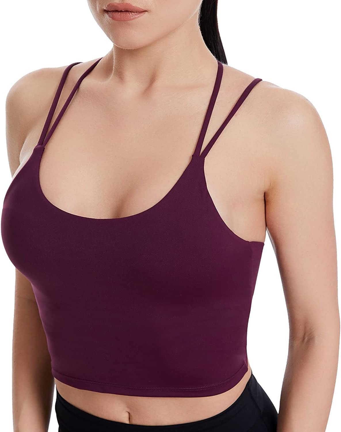 Grace Form Strappy Sports Bra for Women, Padded High Impact Push up Athletic Running Sports Bra Workout Top Yoga Bra C-1-dark Purple / Small
