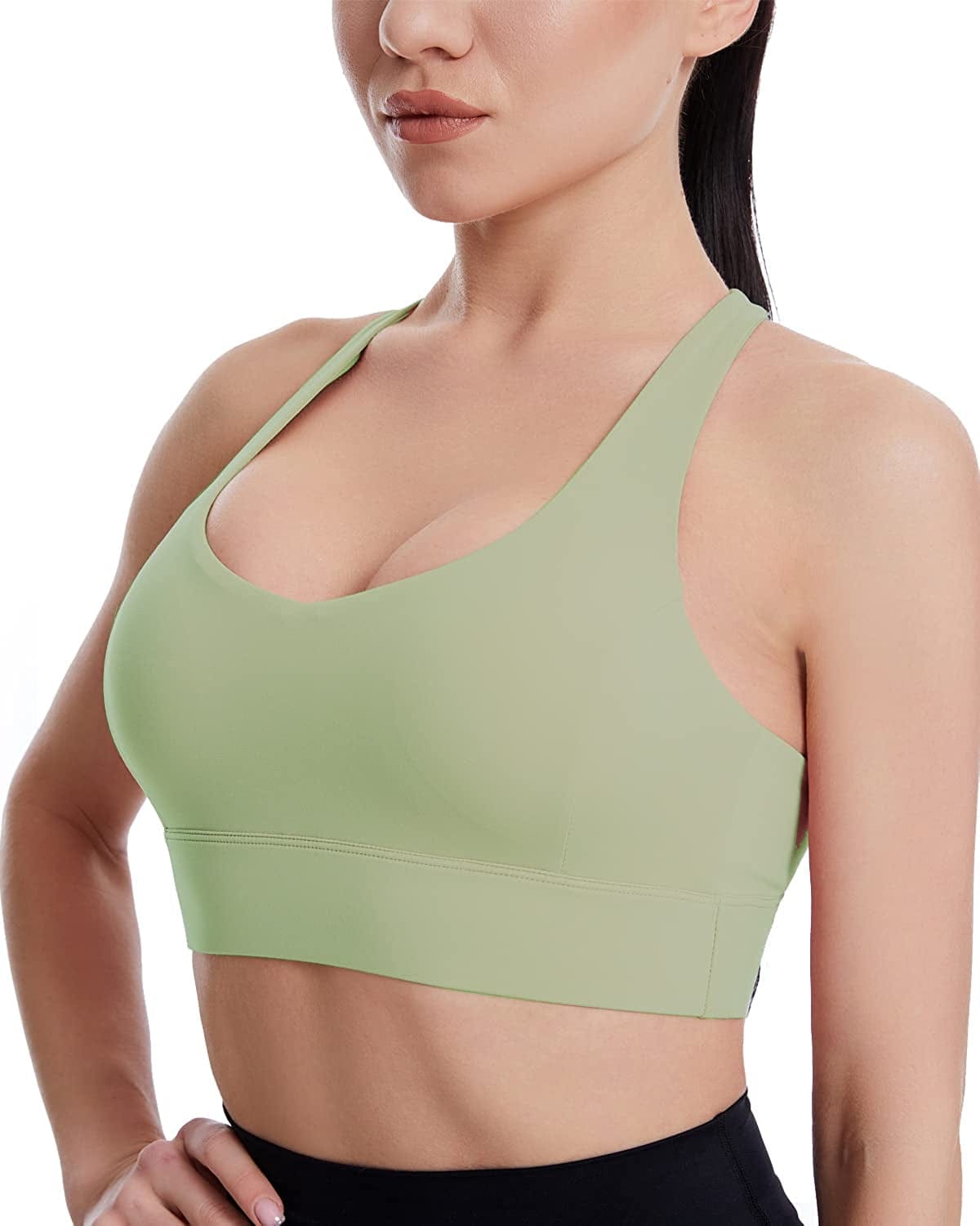 Grace Form Strappy Sports Bra for Women, Padded High Impact Push up Athletic Running Sports Bra Workout Top Yoga Bra B-1-avocado Green / Small