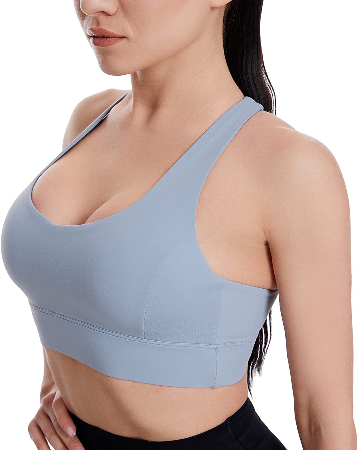 Grace Form Strappy Sports Bra for Women, Padded High Impact Push up Athletic Running Sports Bra Workout Top Yoga Bra B-1-denim Blue / X-Large