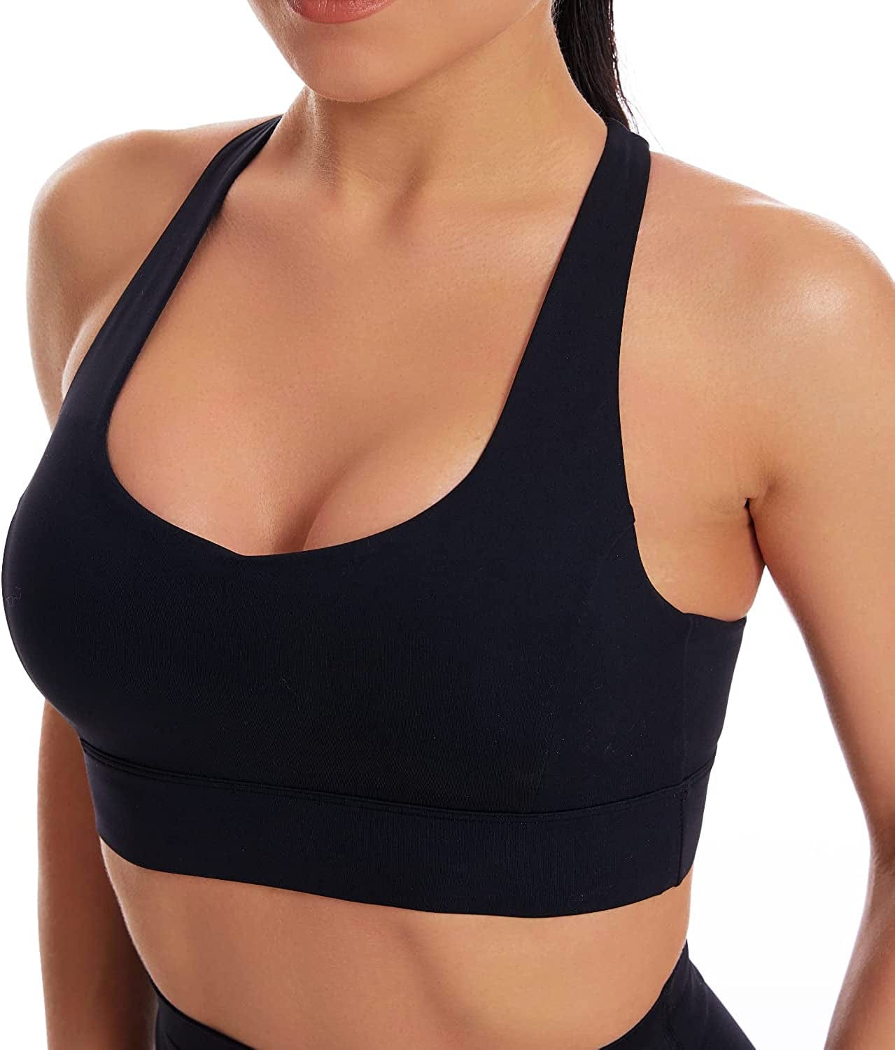 Grace Form Strappy Sports Bra for Women, Padded High Impact Push up Athletic Running Sports Bra Workout Top Yoga Bra B-1-black / Small