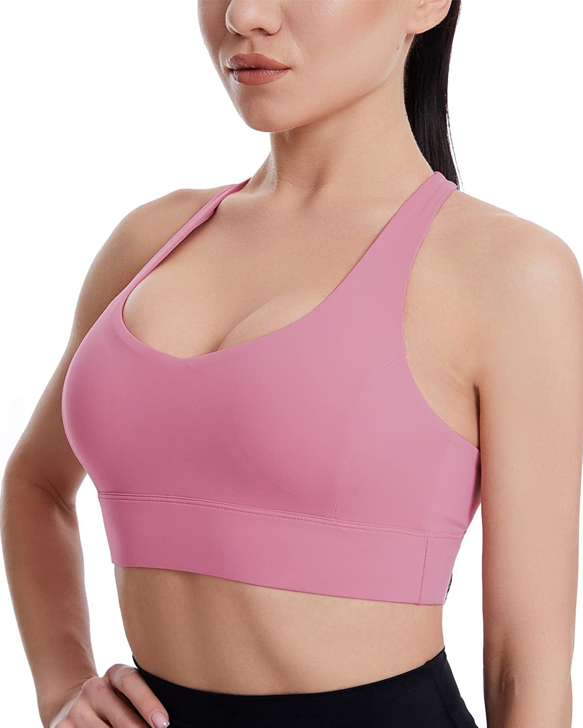 Grace Form Strappy Sports Bra for Women, Padded High Impact Push up Athletic Running Sports Bra Workout Top Yoga Bra B-1-peach Red / X-Large