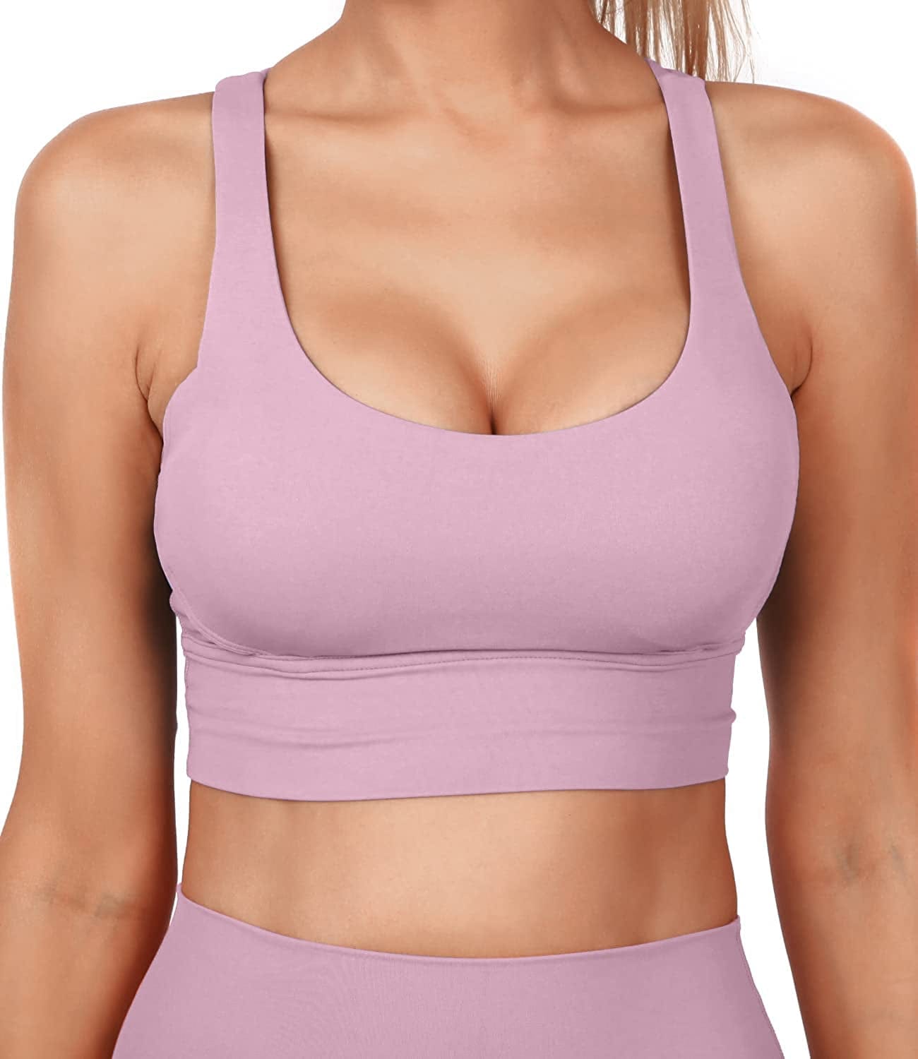 Grace Form Strappy Sports Bra for Women, Padded High Impact Push up Athletic Running Sports Bra Workout Top Yoga Bra 05-pink Lavender / X-Large