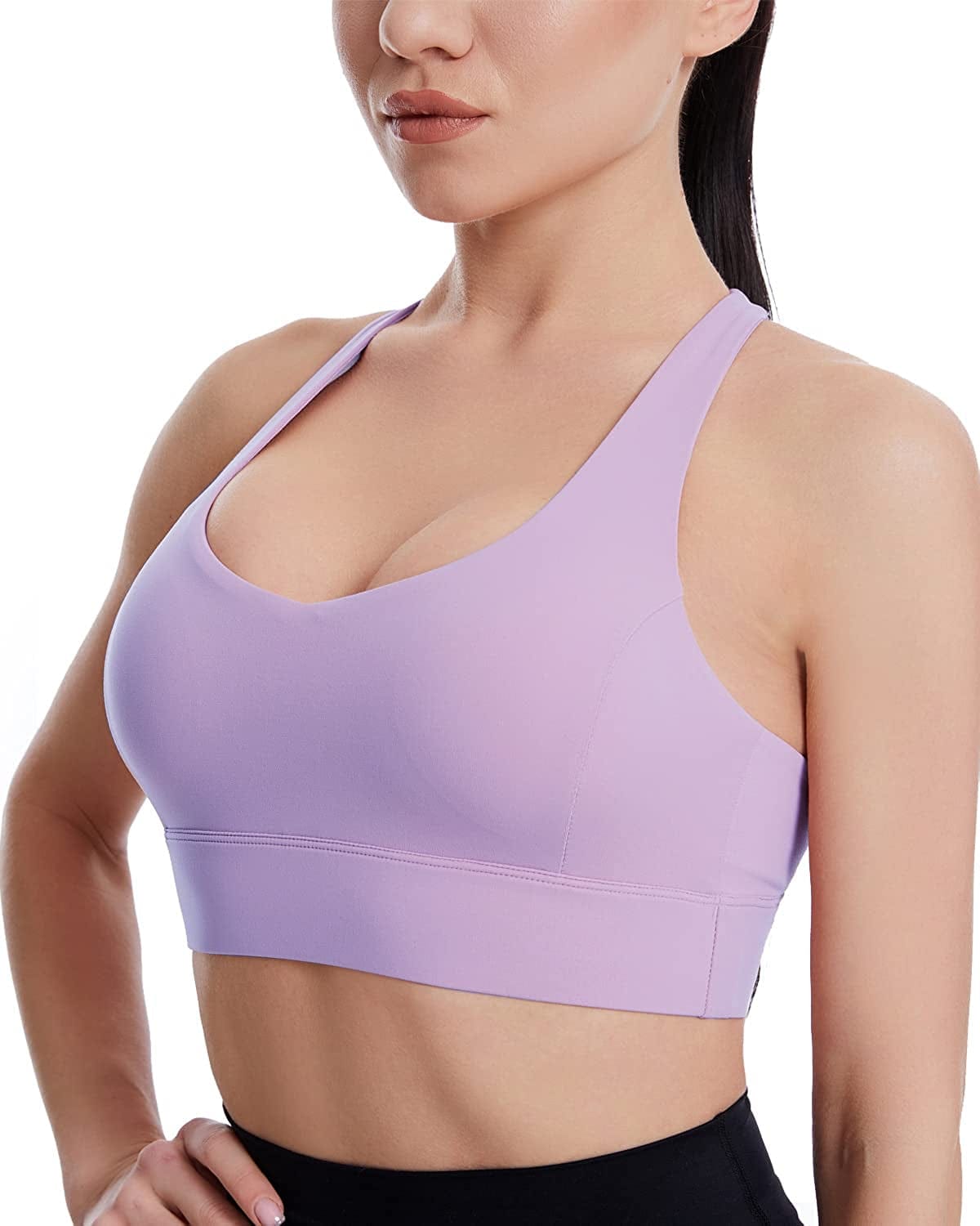 Grace Form Strappy Sports Bra for Women, Padded High Impact Push up Athletic Running Sports Bra Workout Top Yoga Bra B-1-purple / Small