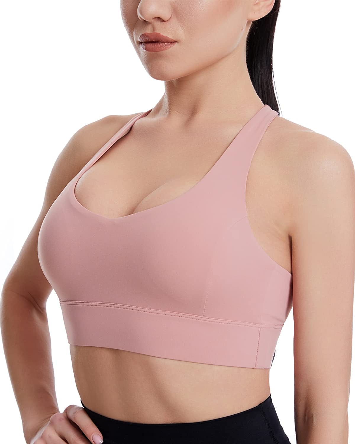 Grace Form Strappy Sports Bra for Women, Padded High Impact Push up Athletic Running Sports Bra Workout Top Yoga Bra B-1-pale Pink / Small