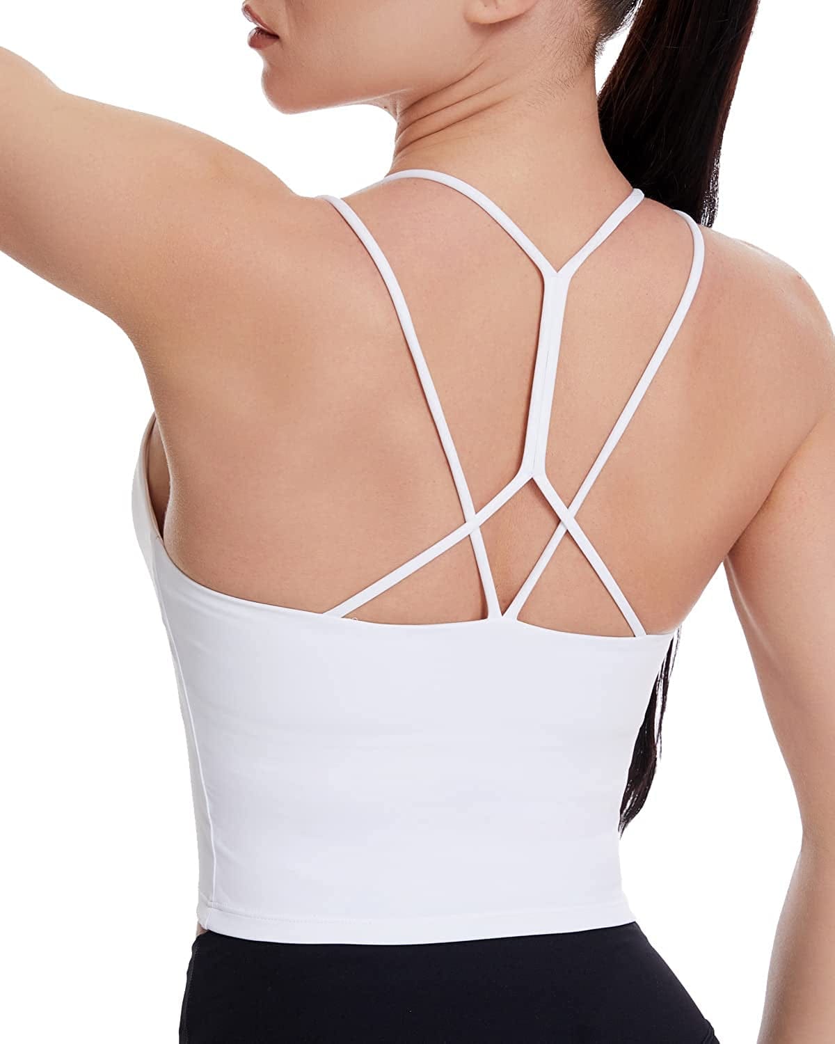 Grace Form Strappy Sports Bra for Women, Padded High Impact Push up Athletic Running Sports Bra Workout Top Yoga Bra C-1-white / Small