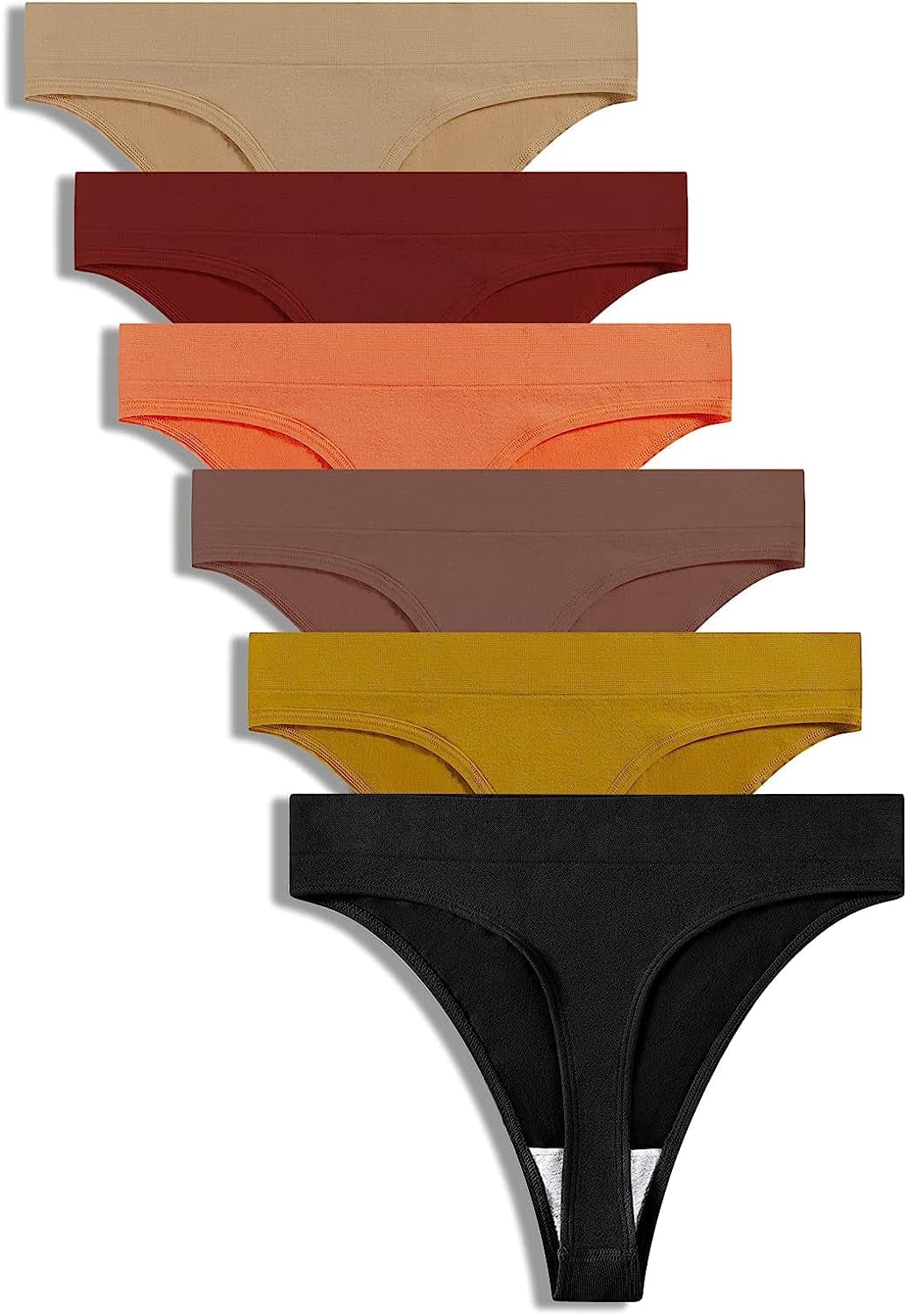 GRANKEE Women'S Breathable Seamless Thong Panties No Show Underwear Pack Autumn 6 Pack / X-Large