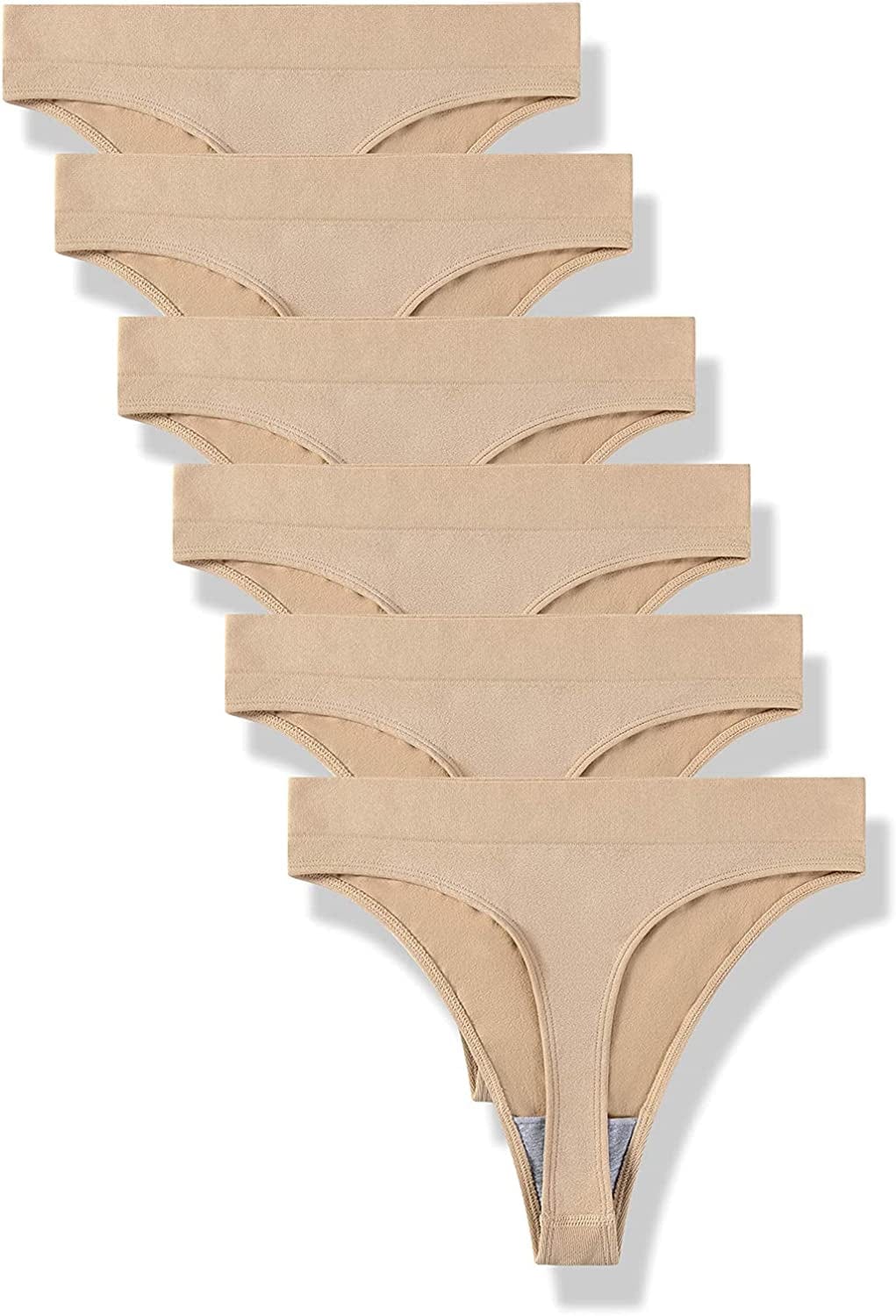 GRANKEE Women'S Breathable Seamless Thong Panties No Show Underwear Pack Skin 6 Pack / Large