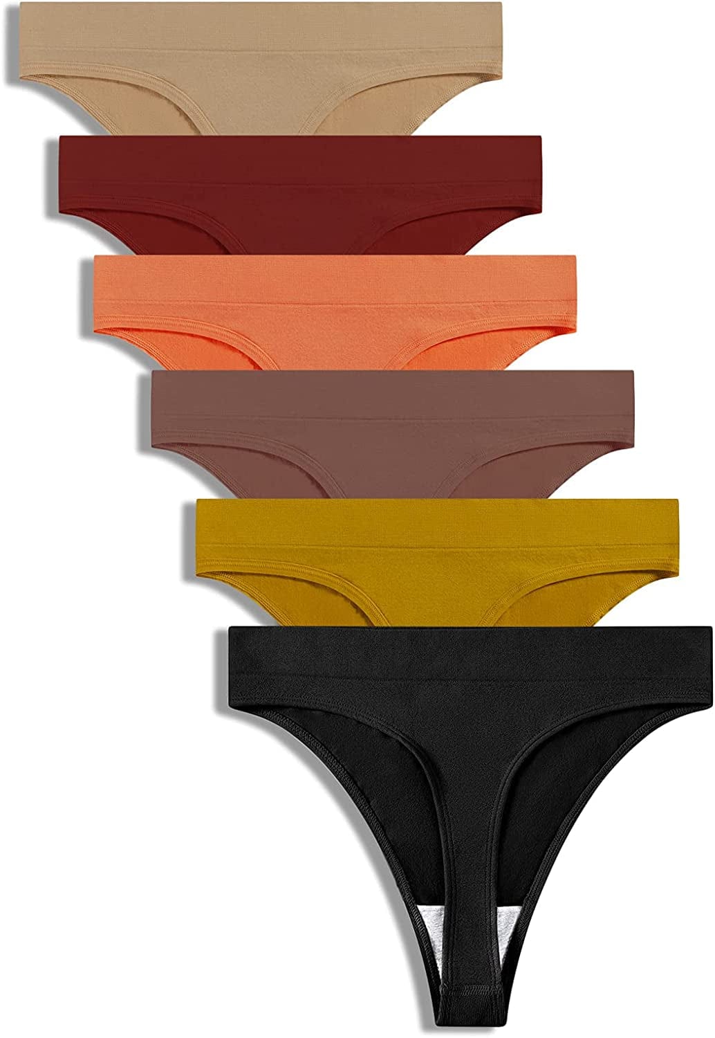 GRANKEE Women'S Breathable Seamless Thong Panties No Show Underwear Pack Autumn 6 Pack / Medium