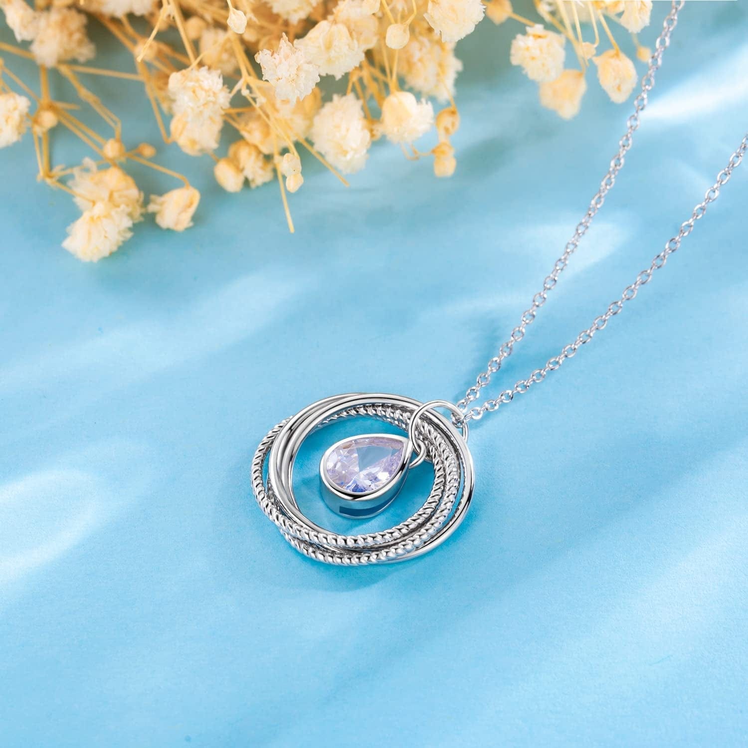 Great Grandma Gifts, Four Generations Necklace, Sterling Silver Four Circles Generation Necklace Gifts for Great Grandma with Birthstone Zirconia, Birthday Jewelry Gift Four Generations Necklace