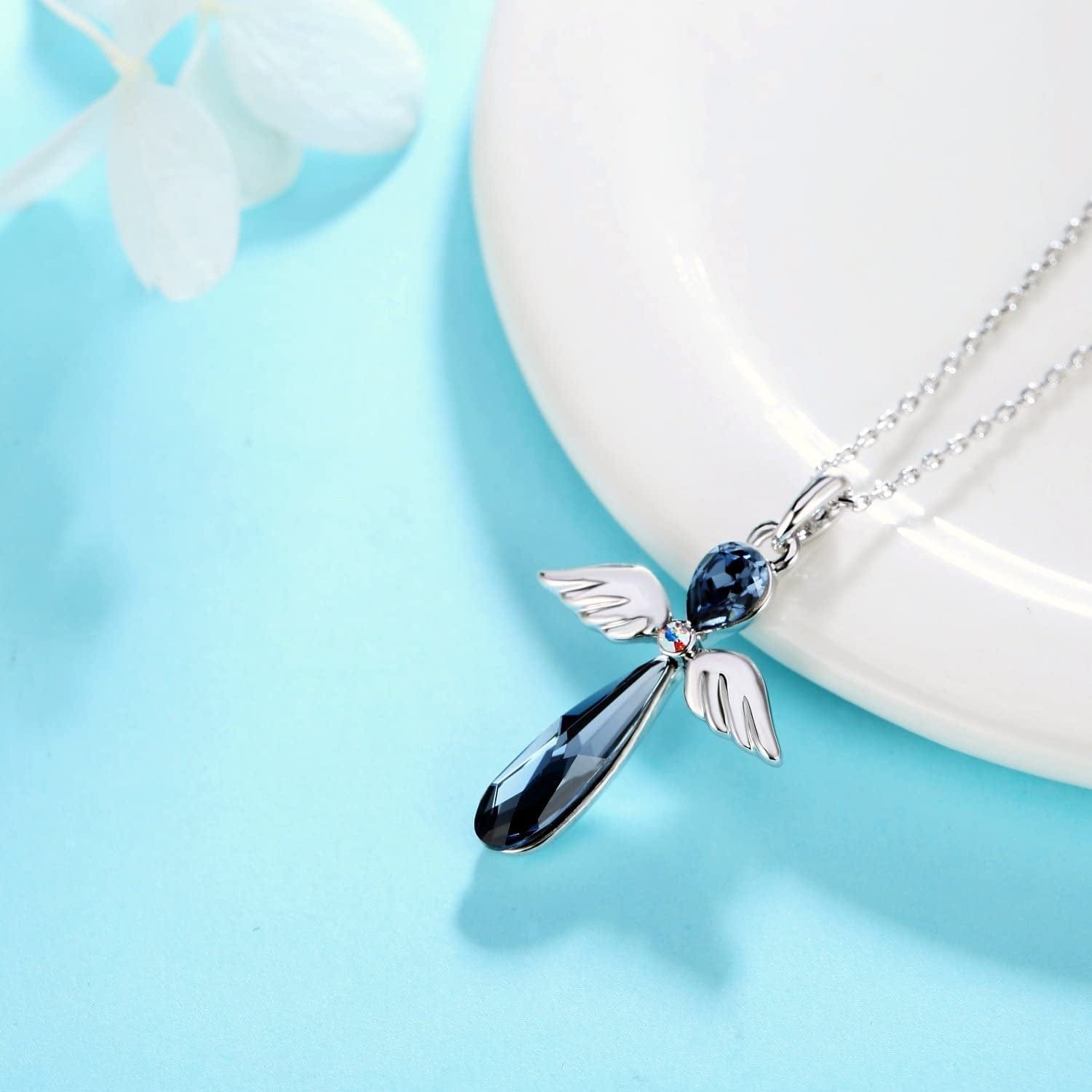Guardian Angel Pendant Necklace for Women/Girls, Crystal Necklace Jewelry Gift