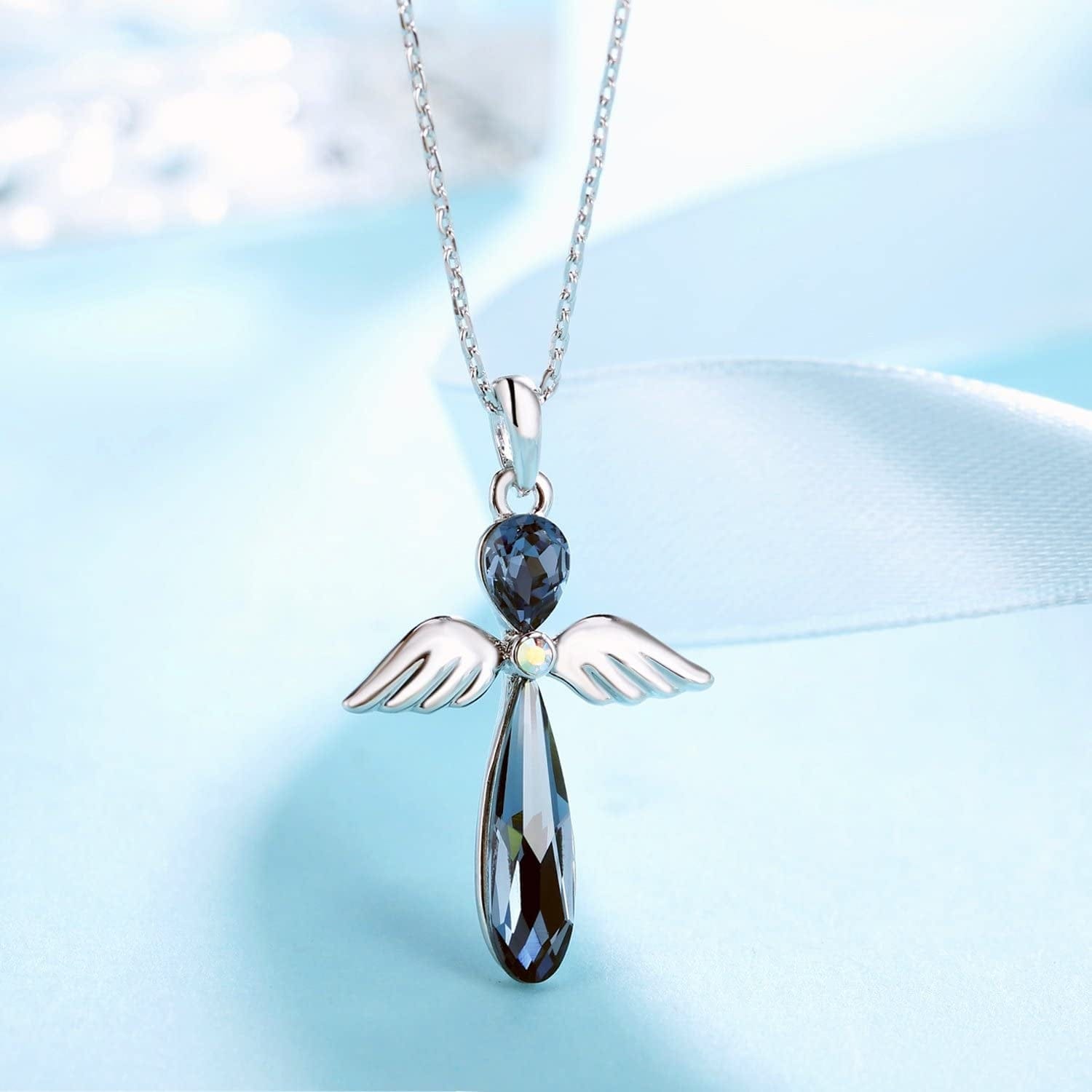 Guardian Angel Pendant Necklace for Women/Girls, Crystal Necklace Jewelry Gift