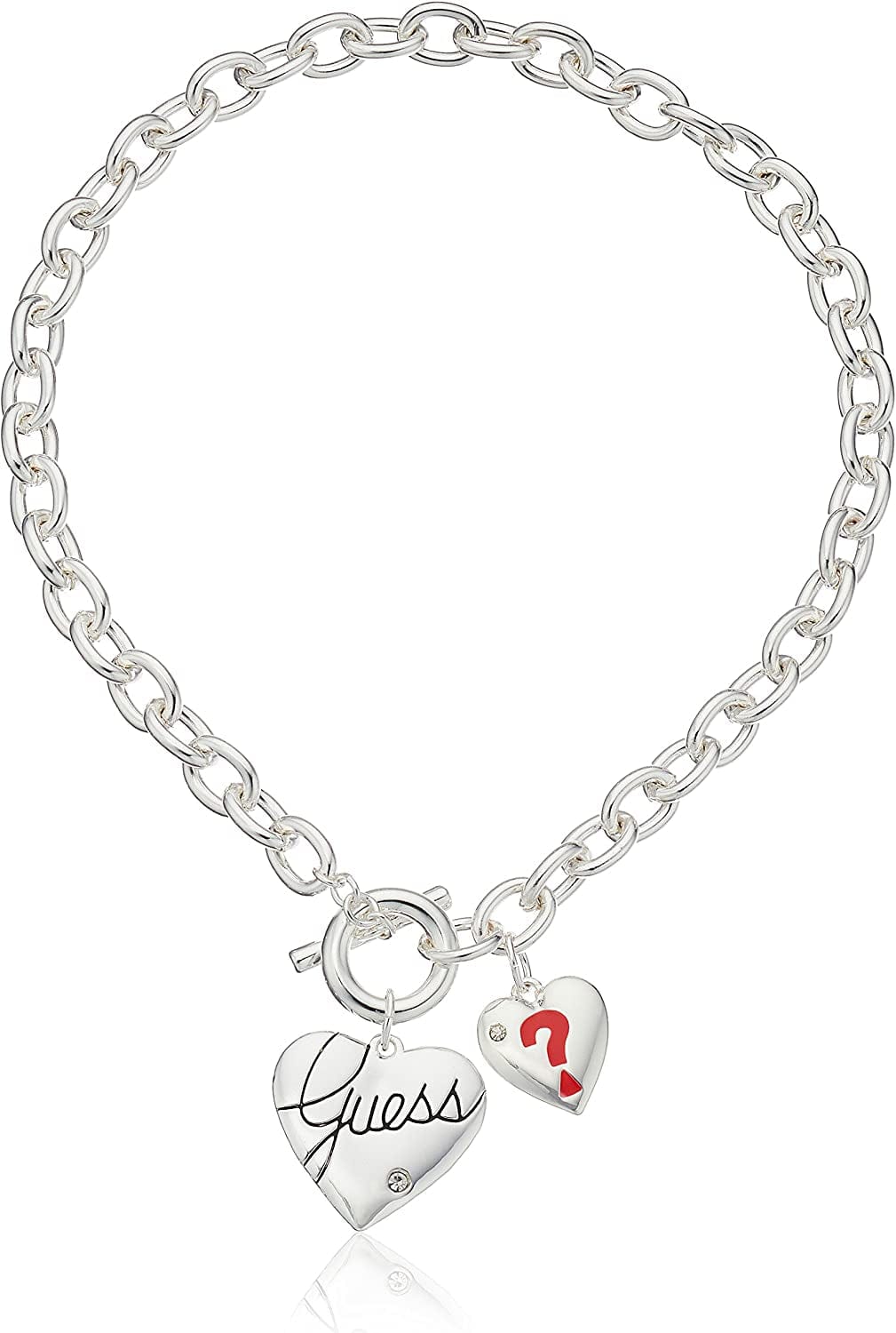 GUESS "Basic Silver Logo Heart and Pave Heart Toggle Pendant Necklace