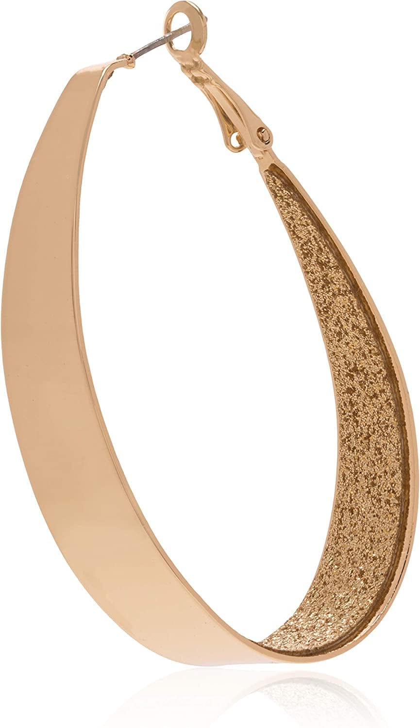 Guess Large Oval Glitter Hoop Earrings Gold