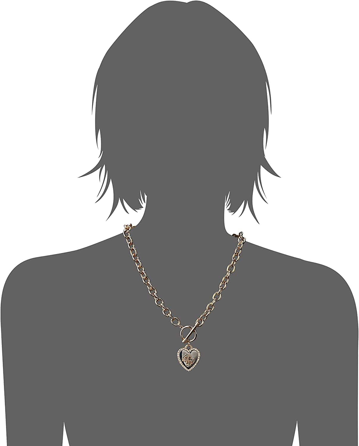 GUESS Womens Pave Framed Heart Toggle Necklace with 4 G Logo Silver/Gold/Crystal One Size