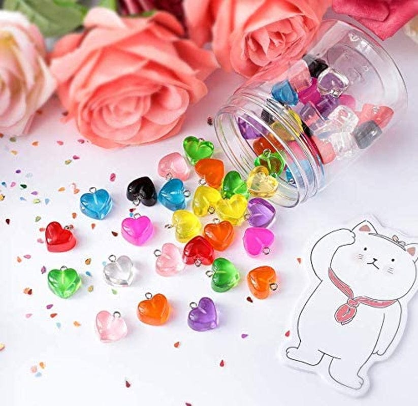 Gummy Heart Charms Pendant Colorful Love Heart Candy Valentine'S Day Pendant Charm Keychains Necklace Earring Pendant for DIY Jewelry Crafts Supplies