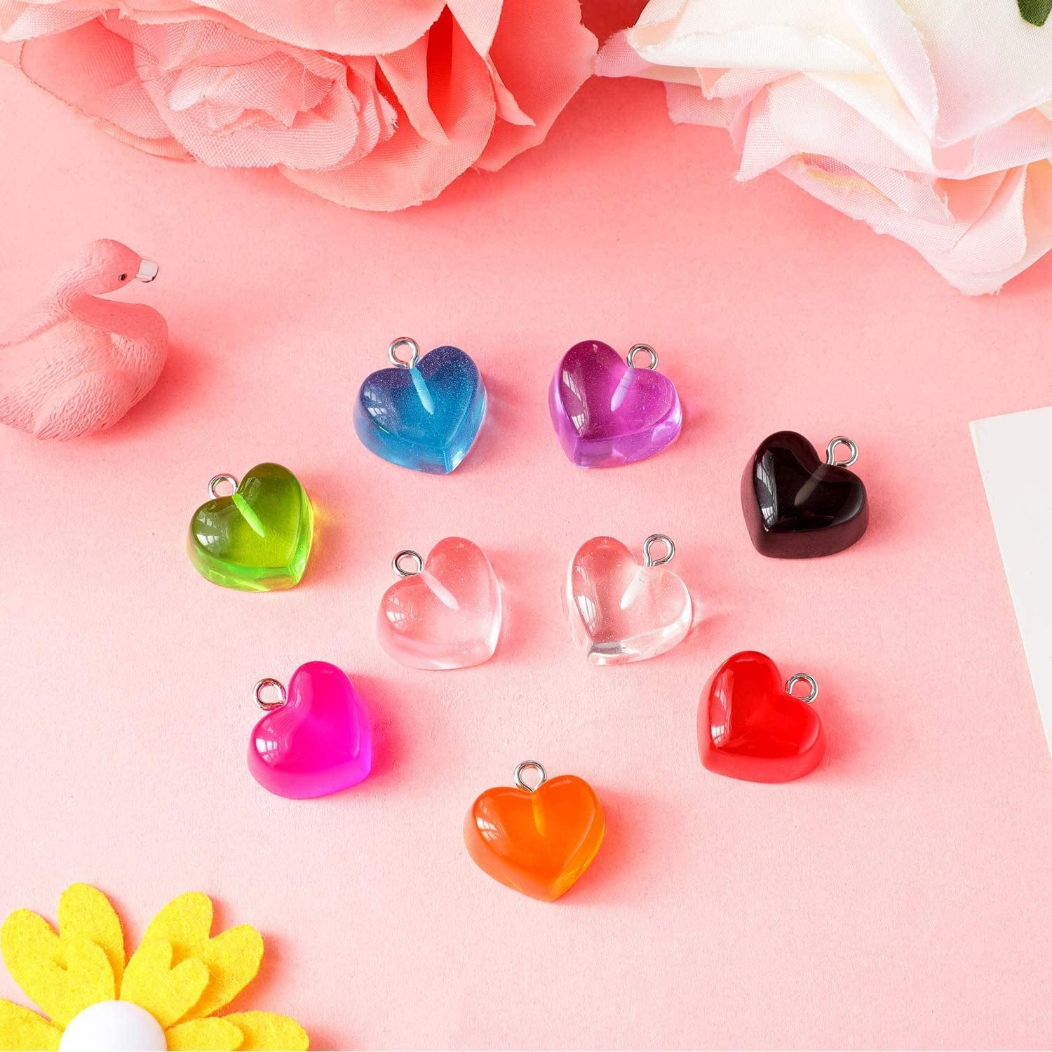 Gummy Heart Charms Pendant Colorful Love Heart Candy Valentine'S Day Pendant Charm Keychains Necklace Earring Pendant for DIY Jewelry Crafts Supplies