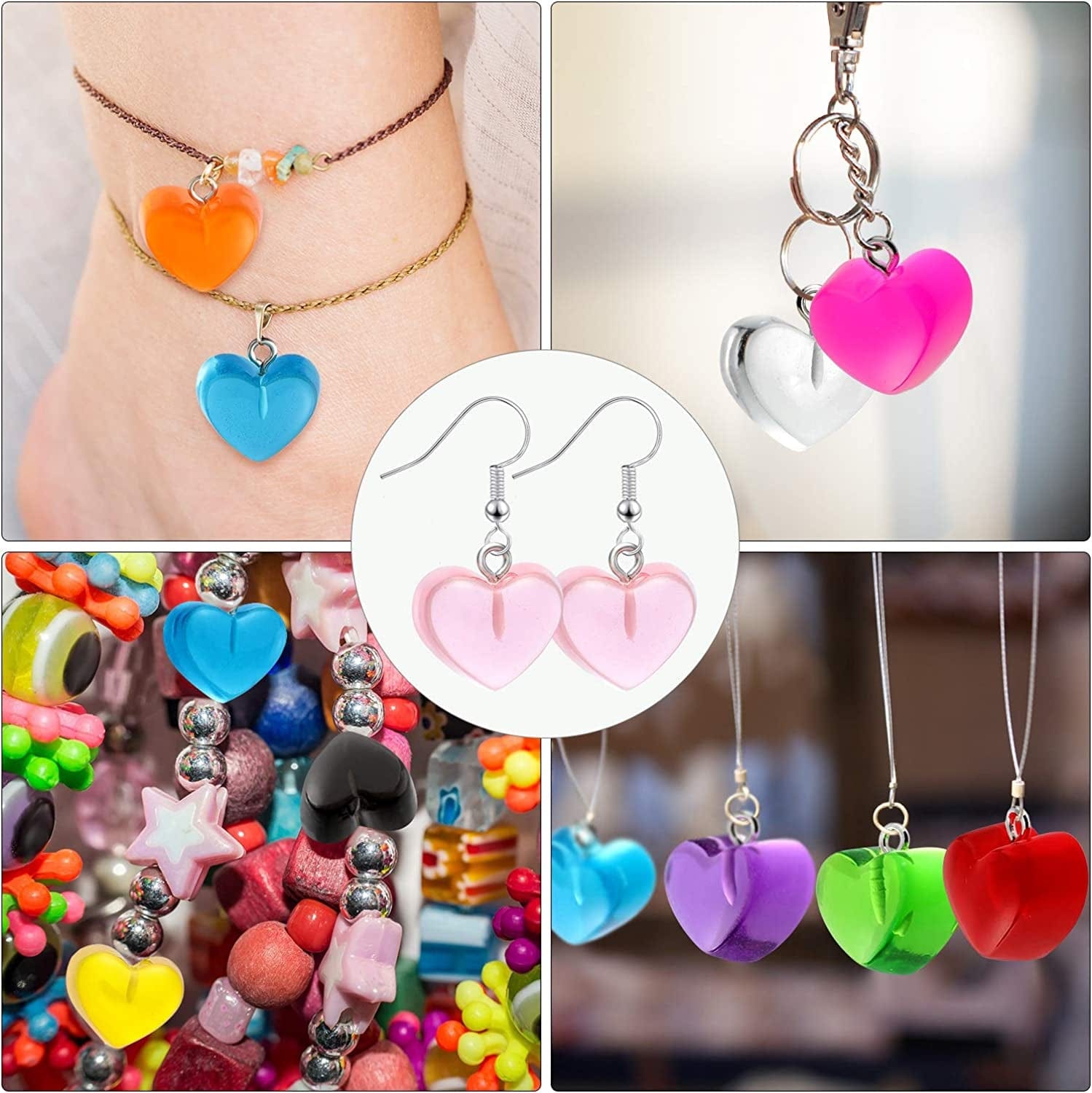 Gummy Heart Charms Pendant Colorful Love Heart Candy Valentine'S Day Pendant Charm Keychains Necklace Earring Pendant for DIY Jewelry Crafts Supplies