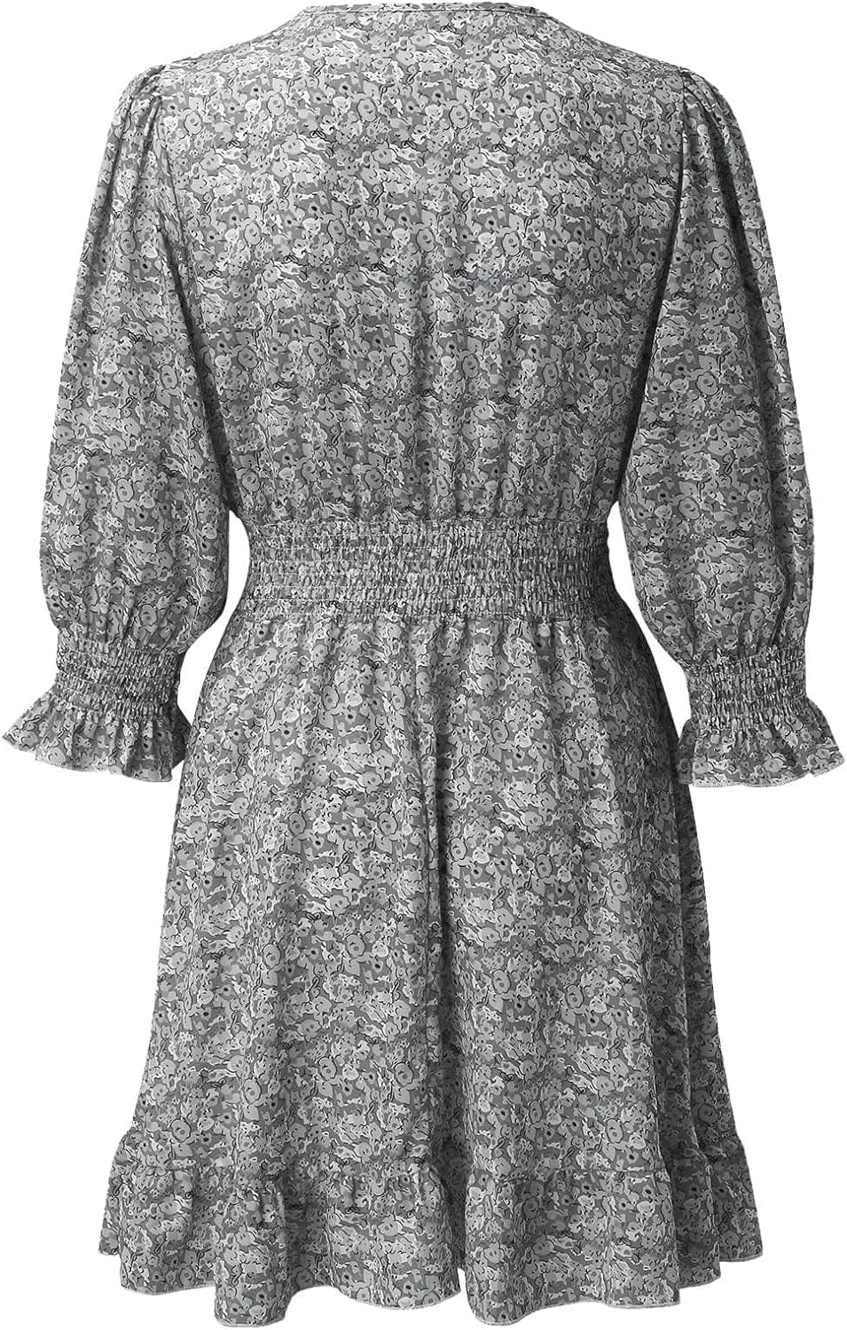 Guteidee Womens Casual Boho Floral Print Mini Dress Deep V Neck Ruffle 3/4 Lantern Sleeve a Line Flowy Beach Short Dress