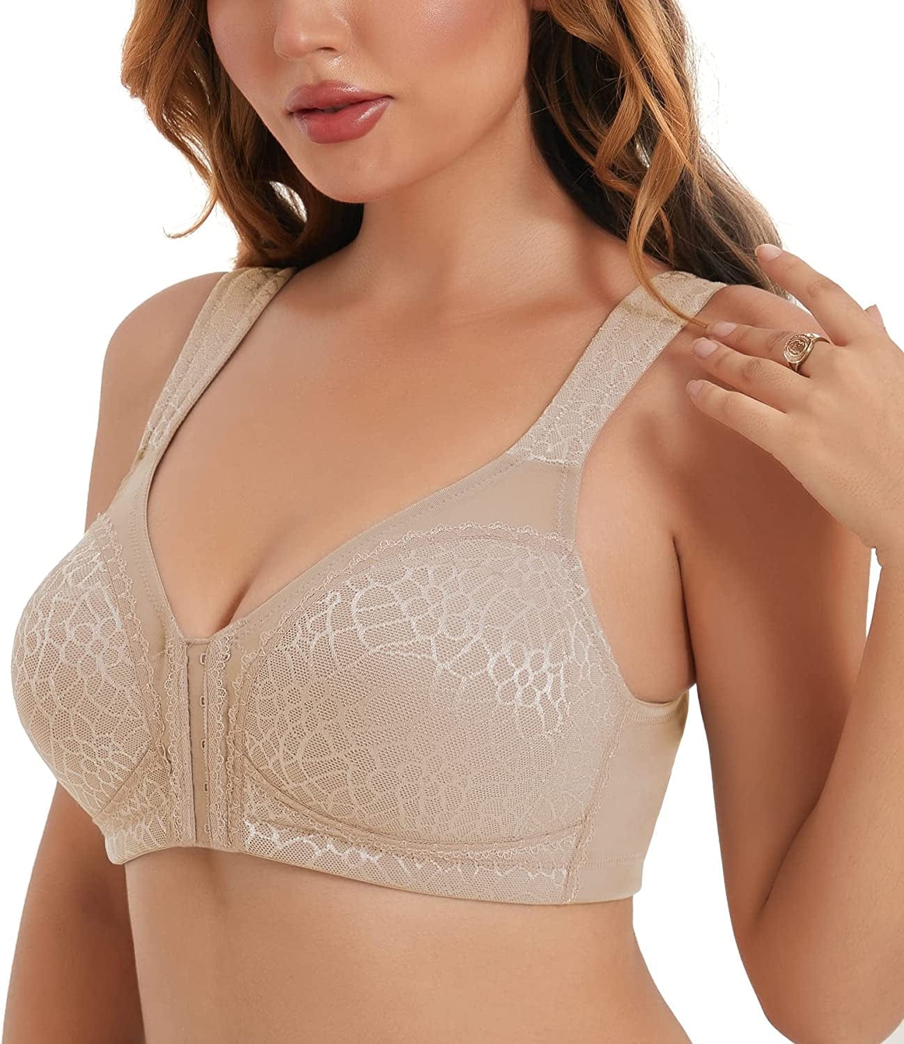 HACI Women'S Front Closure Posture Bra Full Coverage Back Support Wireless Comfy Beige / 38B