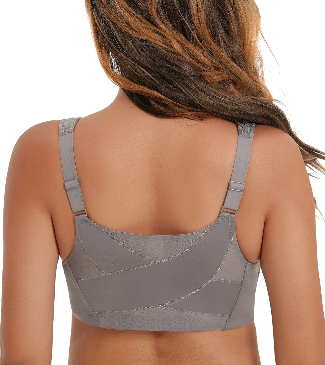 HACI Women'S Front Closure Posture Bra Full Coverage Back Support Wireless Comfy Grey / 46DD