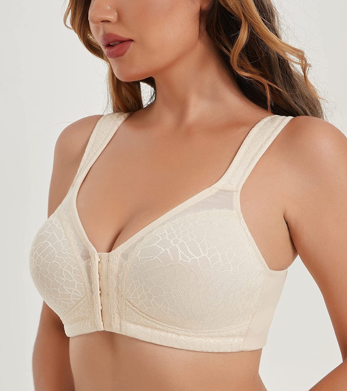 HACI Women'S Front Closure Posture Bra Full Coverage Back Support Wireless Comfy