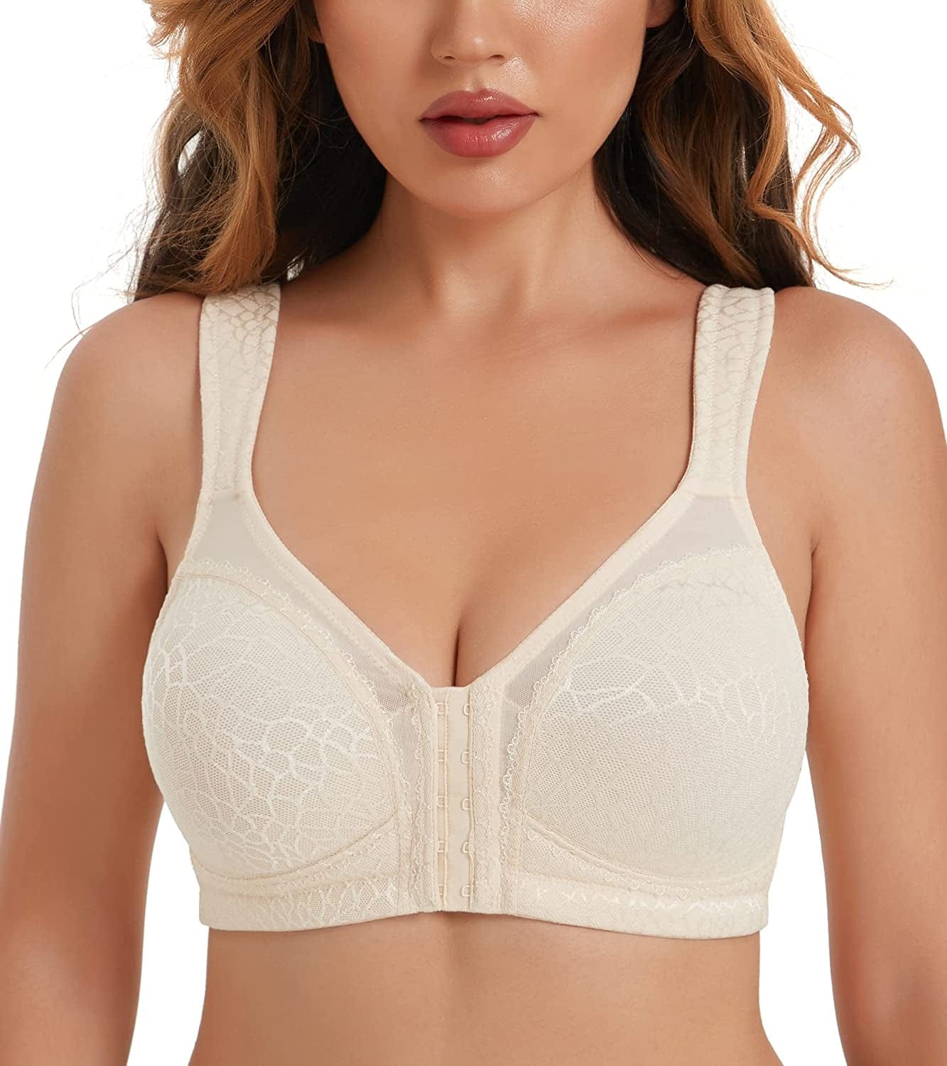 HACI Women'S Front Closure Posture Bra Full Coverage Back Support Wireless Comfy Nude / 48D