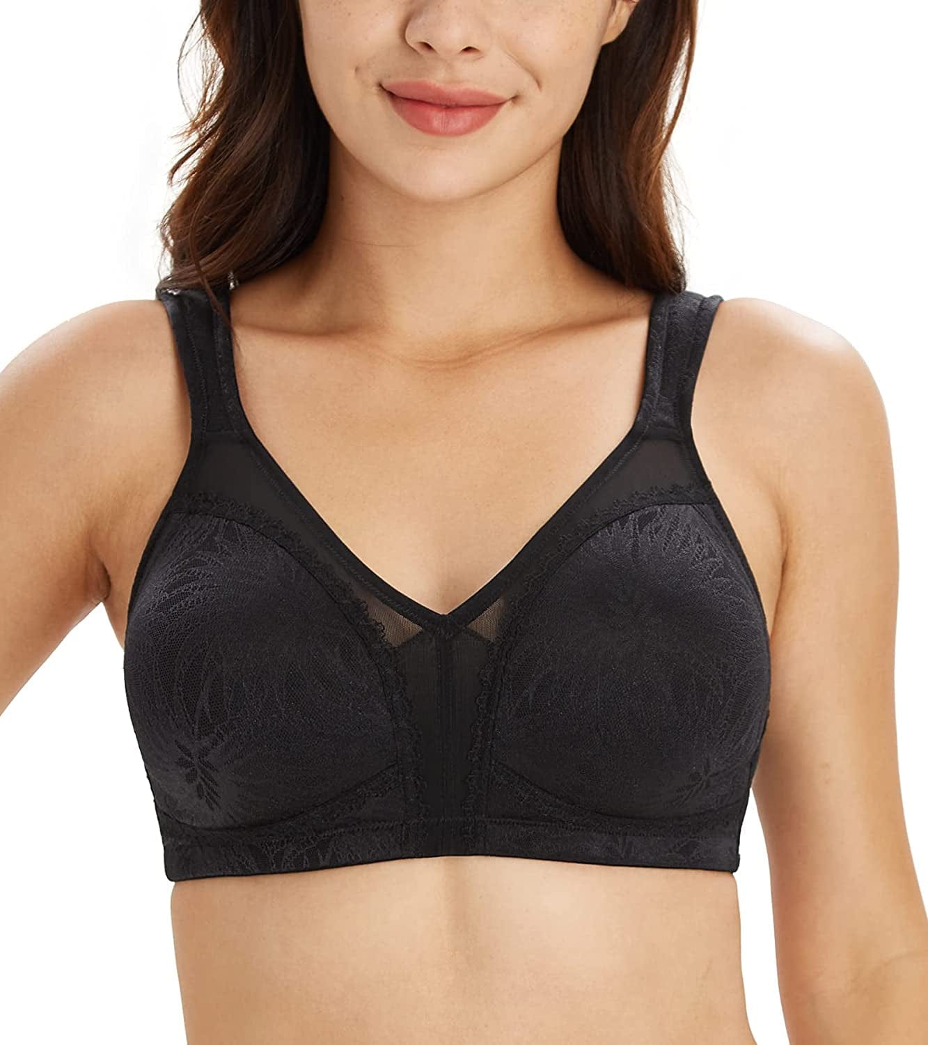 HACI Women'S Full Coverage Non Padded Wirefree plus Size Minimizer Bra for Large Bust Support Seamless Forest Black / 38DDD