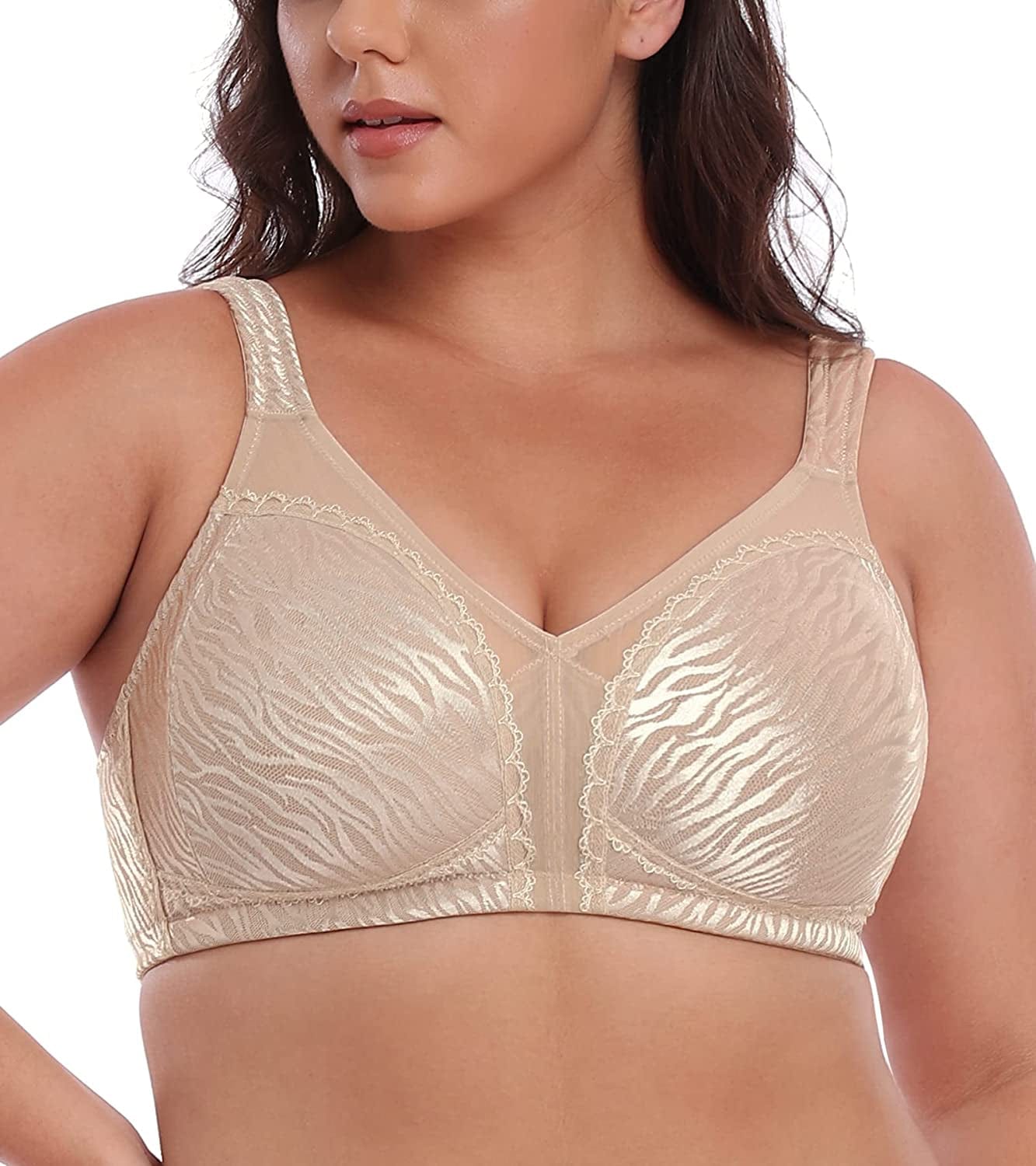 HACI Women'S Full Coverage Non Padded Wirefree plus Size Minimizer Bra for Large Bust Support Seamless Zebra Beige / 38G