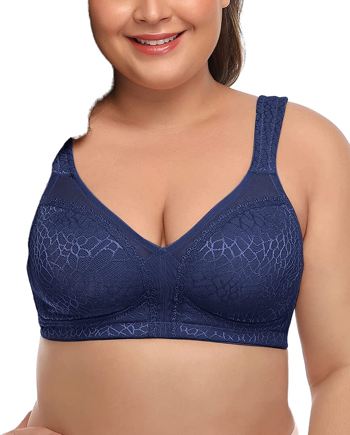 HACI Women'S Full Coverage Non Padded Wirefree plus Size Minimizer Bra for Large Bust Support Seamless Blue / 36C