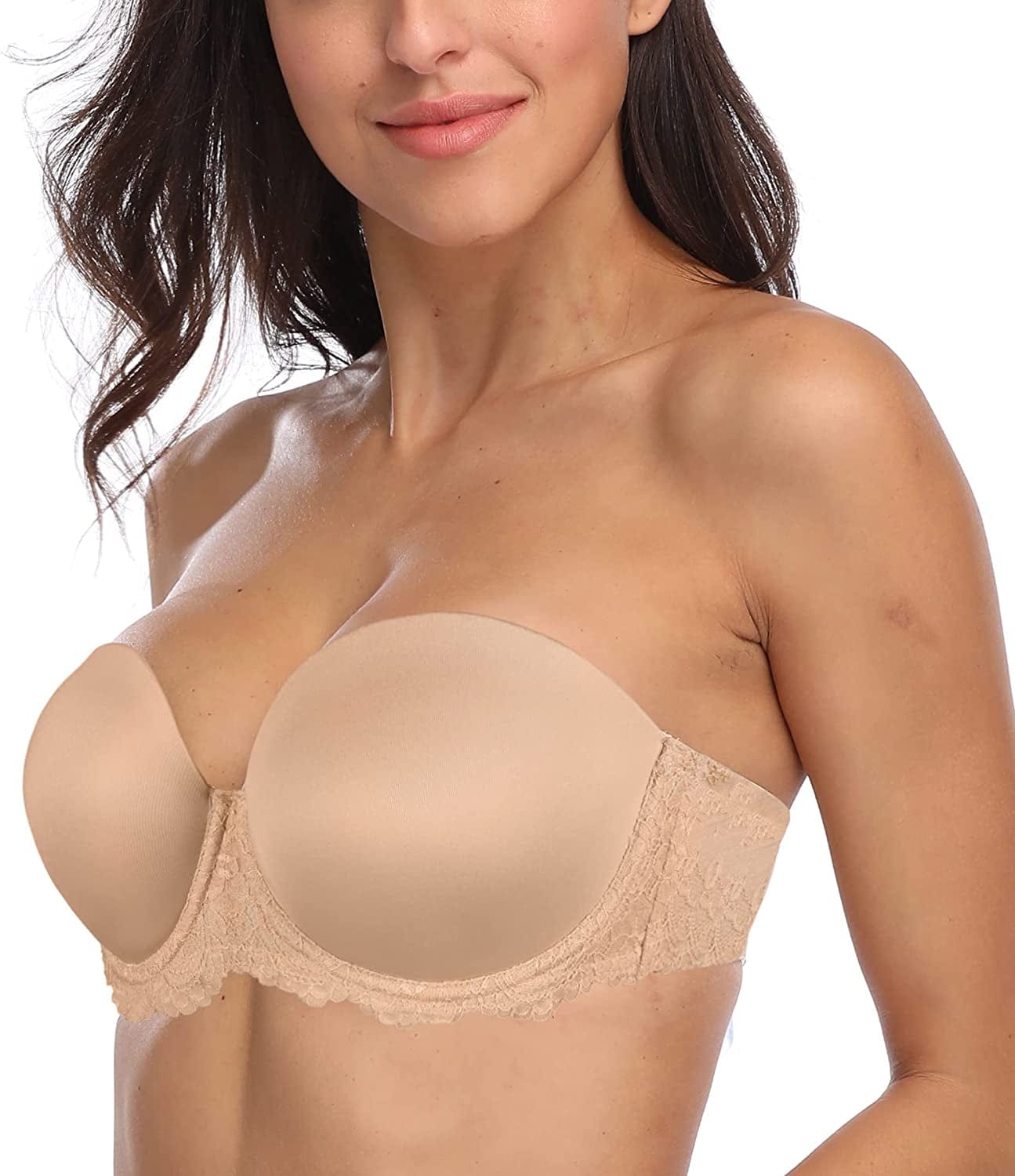 HACI Women'S Full Figure Strapless Bra Multiway Coverage Underwire plus Size Bras Lace Beige / 36DDD
