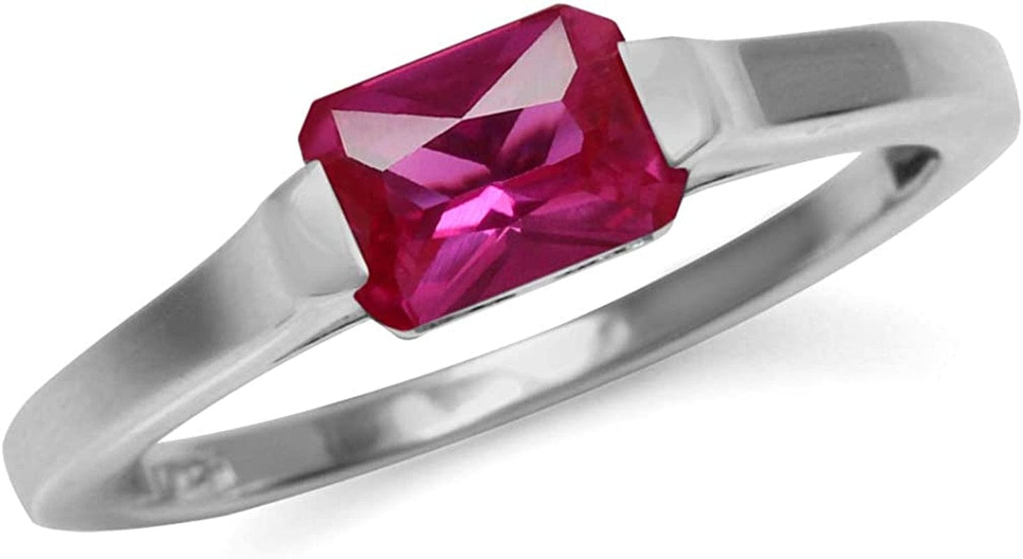 Half Bezel Set Octagon Shape White Gold Plated 925 Sterling Silver Minimalist Solitaire Birthstone Ring Jewelry for Women 4 / created pink tourmaline - october birthstone