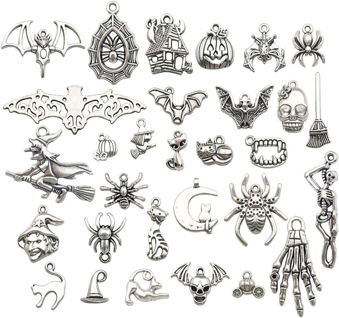 Halloween Charm-Antique Silver Halloween Collection Craft Supplies Charms Pendants for Crafting, Jewelry Findings Making Accessory for DIY Necklace Bracelet M139
