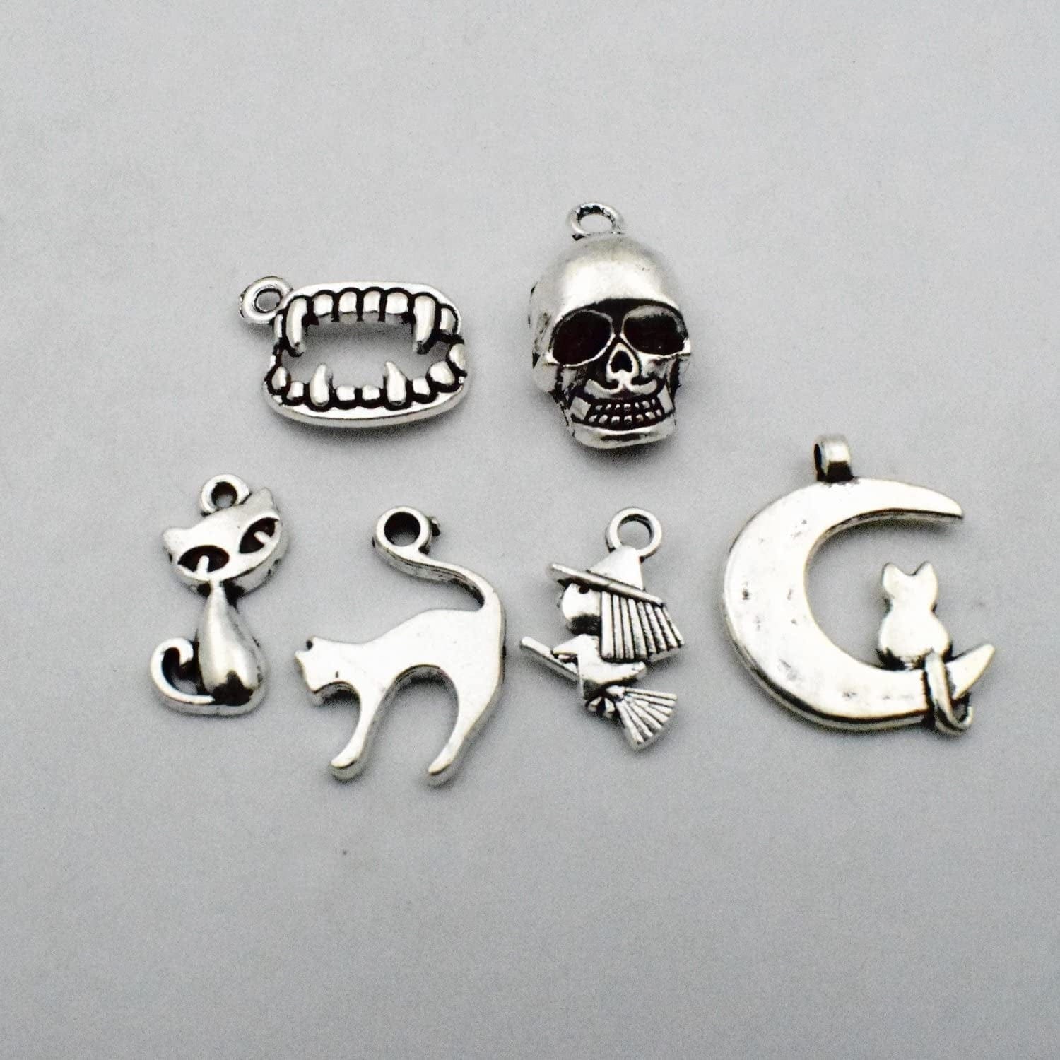 Halloween Charm-Antique Silver Halloween Collection Craft Supplies Charms Pendants for Crafting, Jewelry Findings Making Accessory for DIY Necklace Bracelet