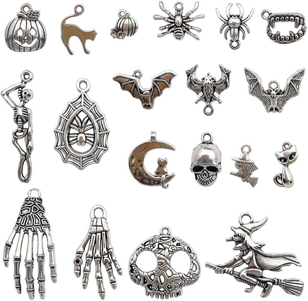 Halloween Charm-Antique Silver Halloween Collection Craft Supplies Charms Pendants for Crafting, Jewelry Findings Making Accessory for DIY Necklace Bracelet M001